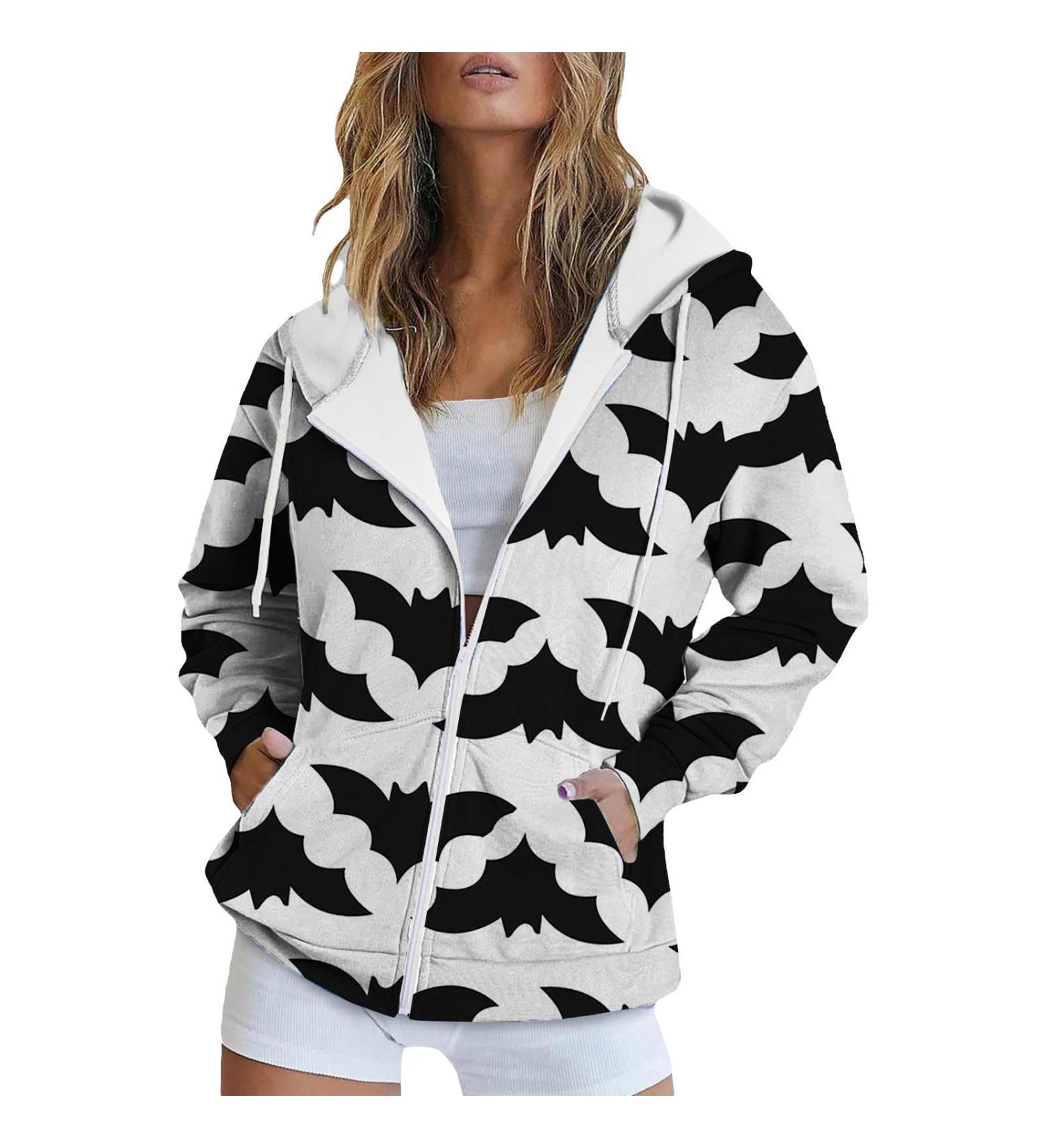 Halloween Costumes Printed Hooded Pull Out Zipper Pocket Jacket plus Size Winter Coat for Women 4x Large White - Buy Online on GoSupps.com