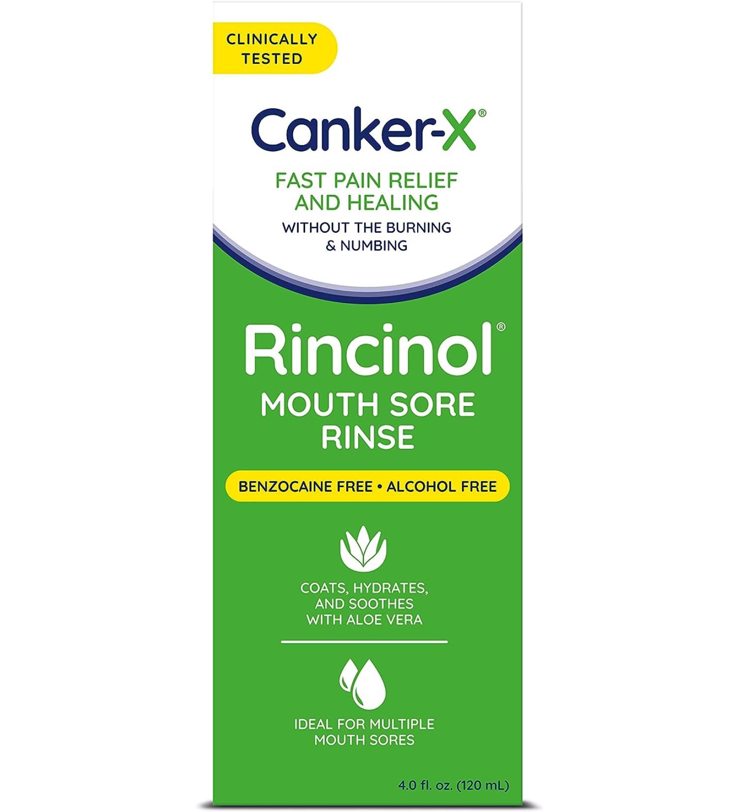 Canker-X Rincinol Oral Rinse Mouthwash | Quick Pain Relief for Canker Sores | Alcohol-Free & Benzocaine-Free | Adults & Kids 6+ | 4.0 Fl. Oz - Buy Online on GoSupps.com