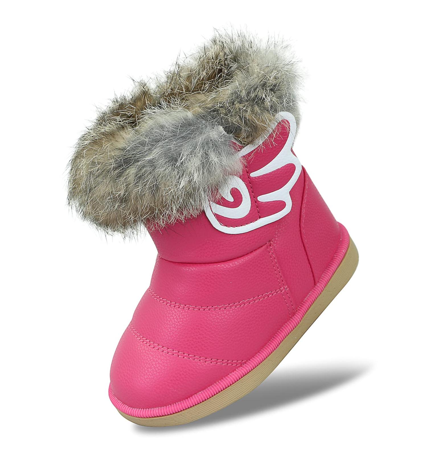 MINBEI Baby Girls Waterproof Winter Snow Boots - Soft Leather Toddler Booties (Size 11 UK Child, Rose) - Buy Online on GoSupps.com