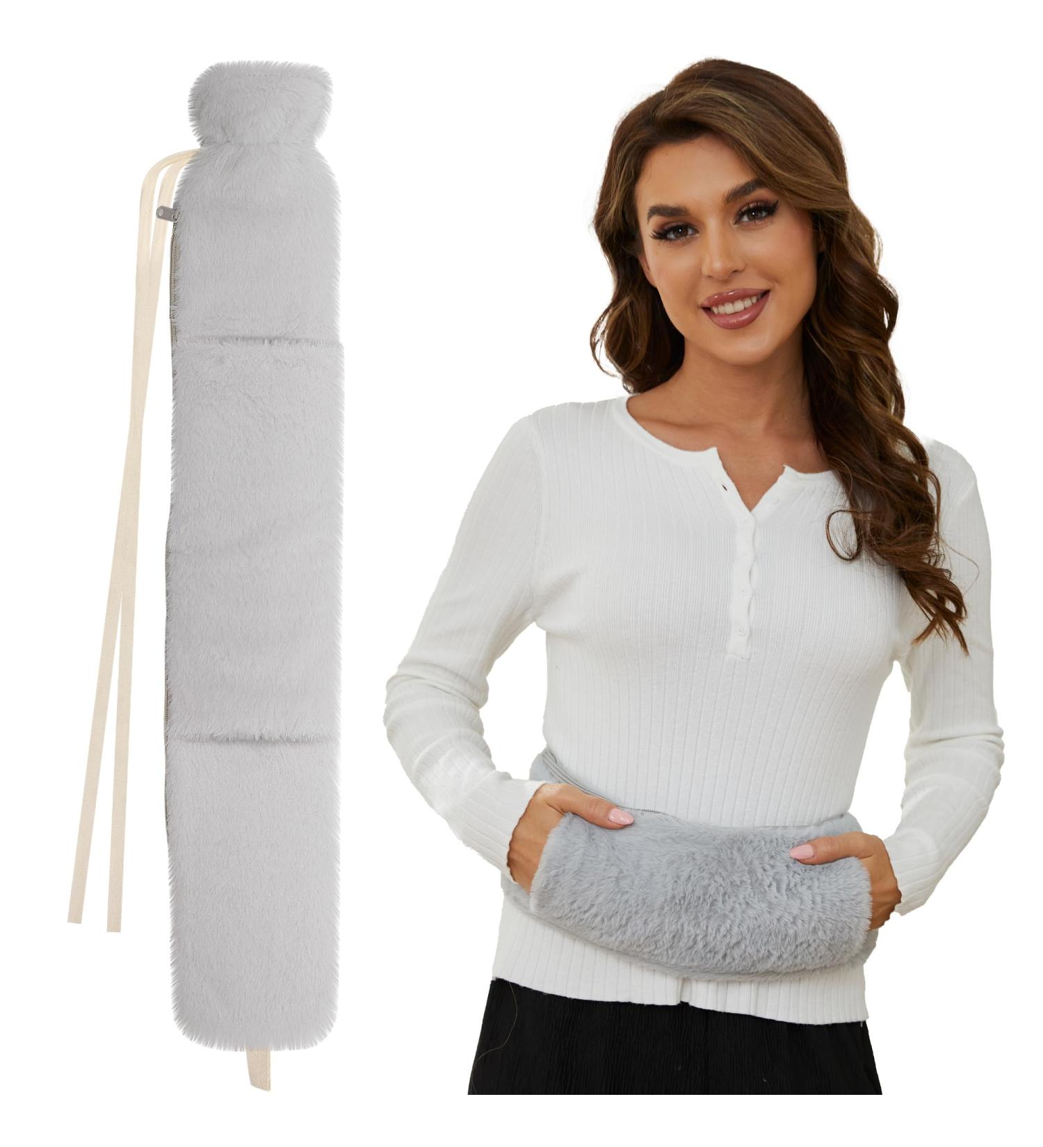 2L Long Hot Water Bottle with Hand Pocket Warmer and Zipper Cover - 72cm Extra Long Rubber Bag for Pain Relief - Buy Online on GoSupps.com