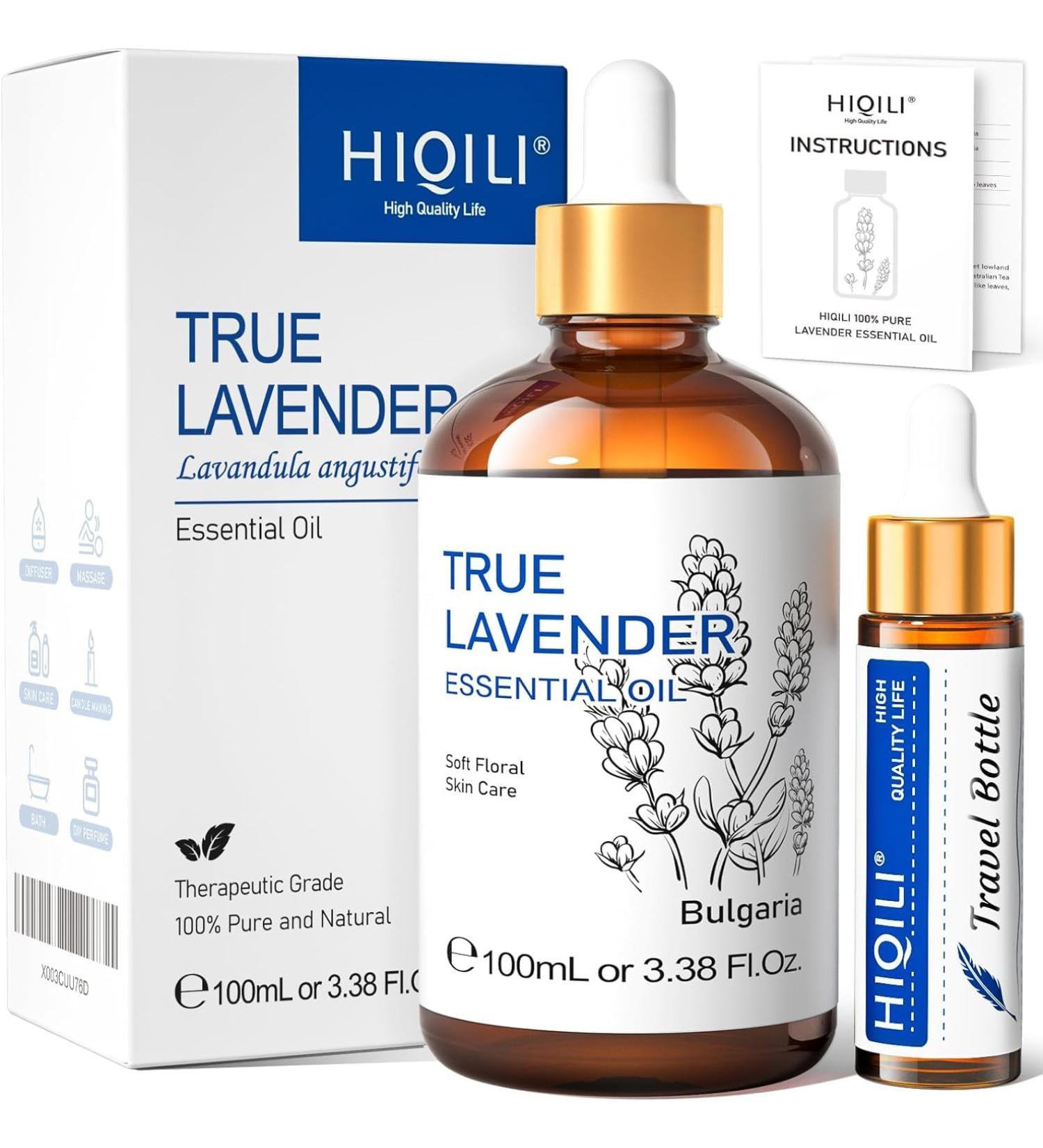 HIQILI Lavender Essential Oil 100ml - 100% Pure & Undiluted for Sleep, Aromatherapy, Skin Care, Hair Growth - Calming & Relaxing Formula - Pack of 1 - Buy Online on GoSupps.com
