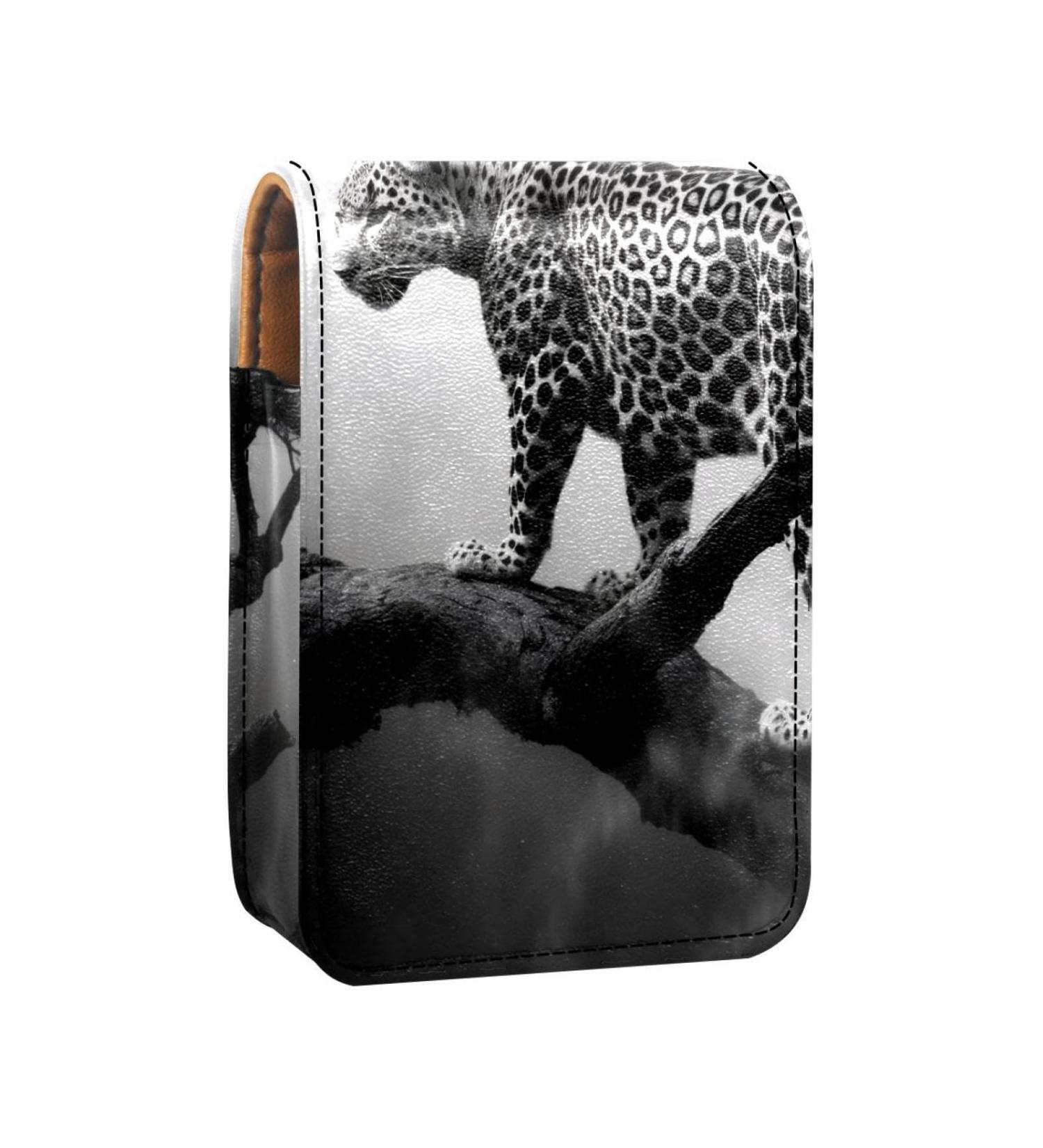 Travel Lipstick Organizer Case - Portable Makeup Bag with Mirror | Black Gray Fog Leopard - Shop Internationally - Buy Online on GoSupps.com