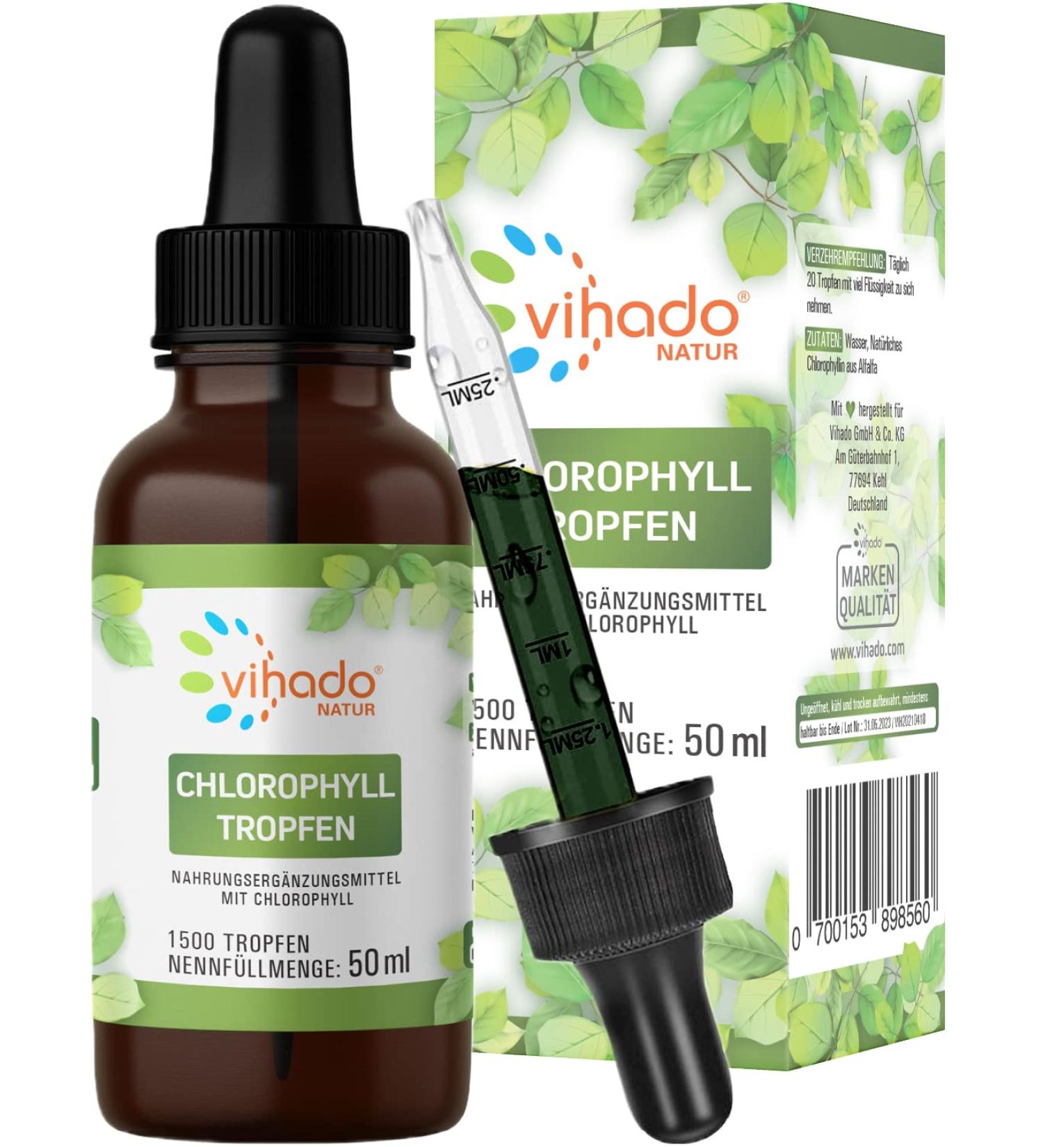 Vihado Liquid Chlorophyll Drops - Pure Alfalfa & Spring Water 50ml | Additive-Free Health Supplement - Buy Online on GoSupps.com