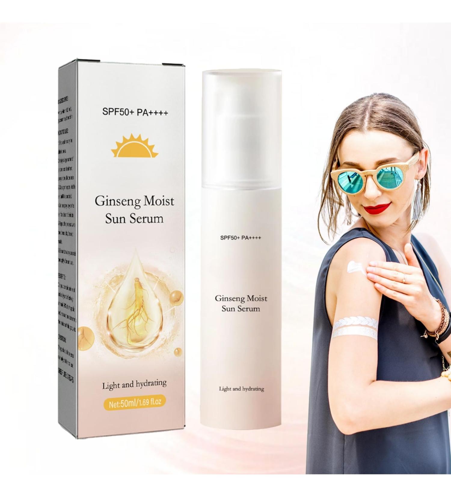 IZBEAUVO Ginseng Moistsun Serum 50Ml Refreshing Sunscreen Protective Essence Hydrates Face Sunscreen Ginseng Sunscreen Cream Moisturizing Sunscreen Is Lightweigh face Spf 50+ Pa++++ - Buy Online on GoSupps.com