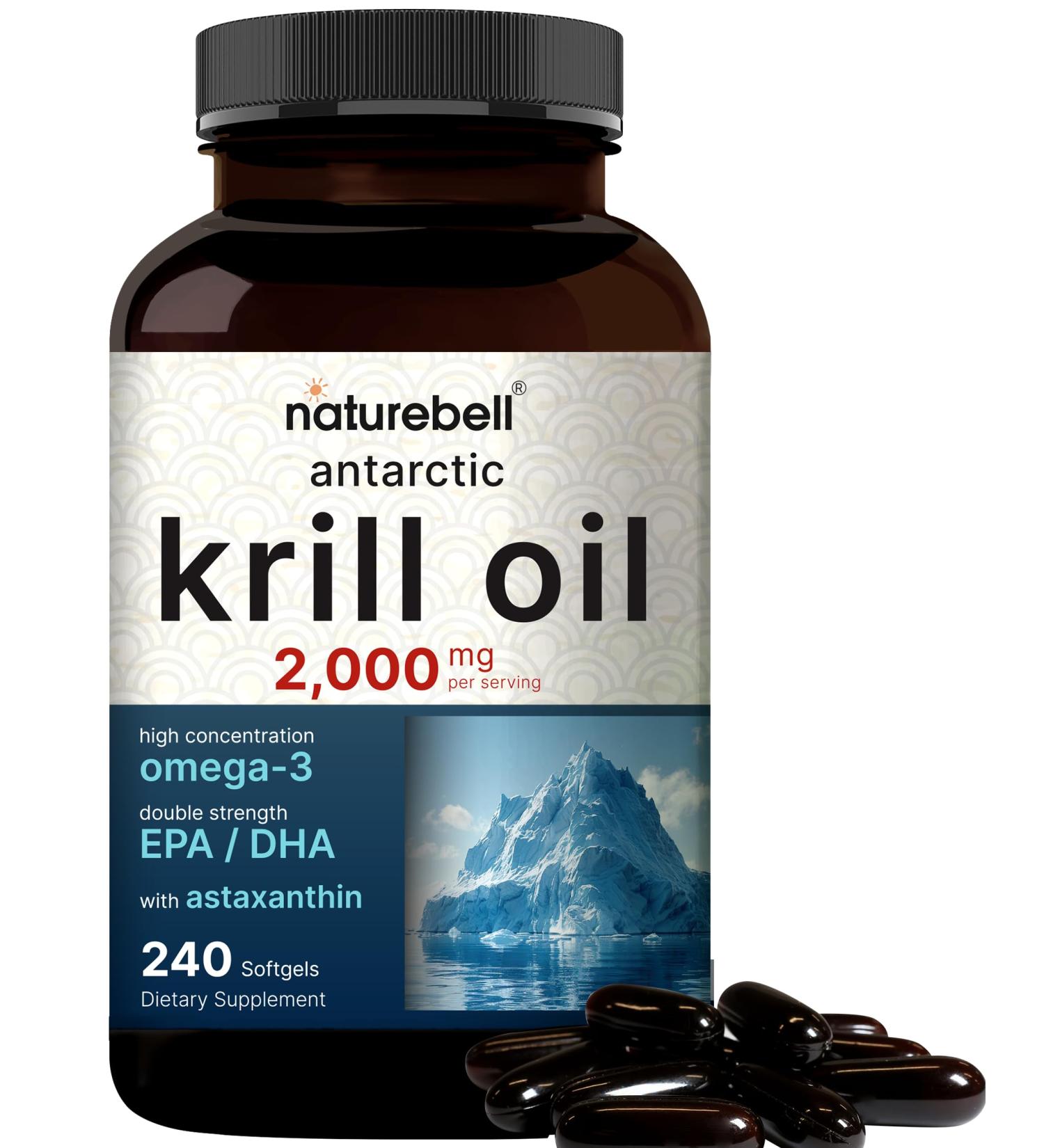 Antarctic Krill Oil 2000mg Supplement 240 Softgels 3X Strength Natural Source of Omega-3s EPA 240mg + DHA 160mg + Astaxanthin 800mcg No Fishy Aftertaste Mercury Free & Non-GMO - Buy Online on GoSupps.com