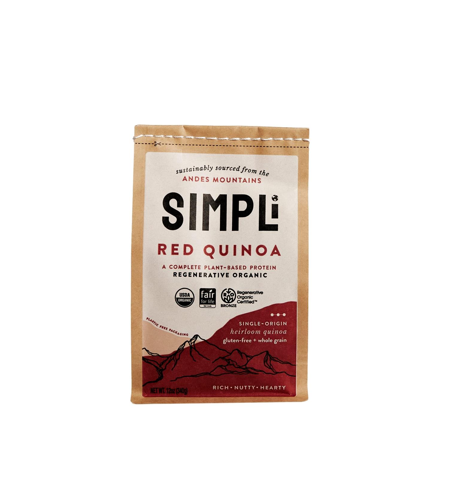 SIMPLi 100% Peruvian Red Quinoa 12 OZ | Regenerative Organic Certified | Kosher, Gluten Free, Whole Grain | Direct Trade & Ethically Sourced | Nutty + Hearty - Buy Online on GoSupps.com