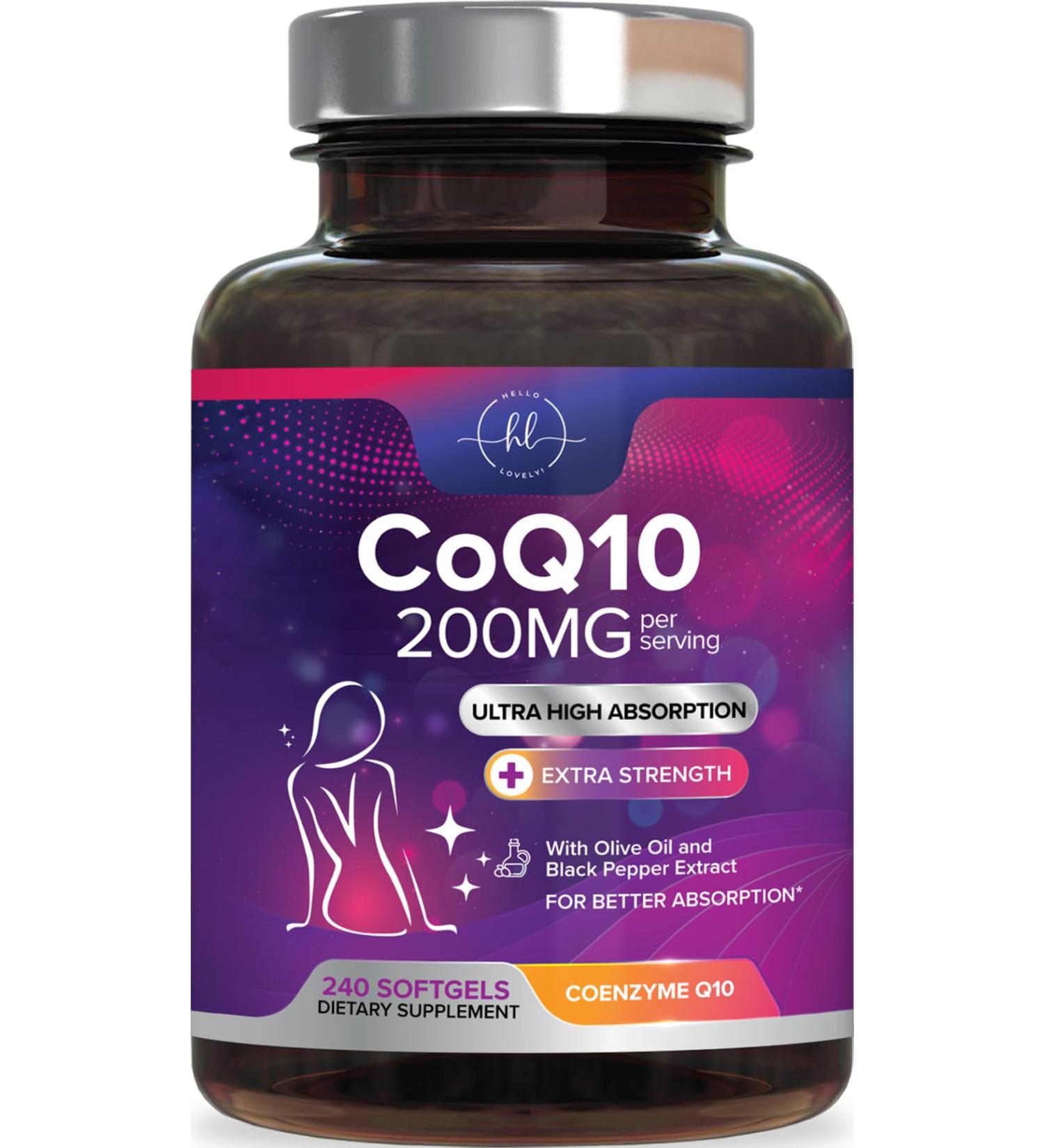 CoQ10 200mg Supplement - Ultra High Absorption Antioxidant for Heart Health & Energy Production Support - Coenzyme Q10 (Ubiquinone) Co Q 10 Supplement & Vitamins 100mg Each - Non GMO - 240 Softgels 240 Count (Pack of 1) - Buy Online on GoSupps.com