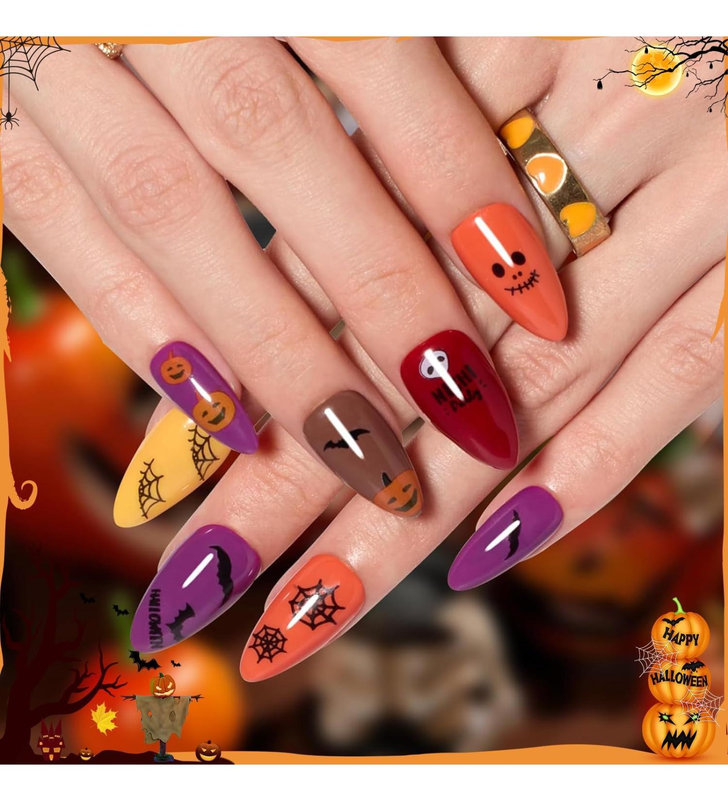 Beetles Halloween Press On Nails - 168pcs Medium Almond | 6 Colors Reusable Acrylic False Nails Kit with Glue & Stickers - Buy Online on GoSupps.com