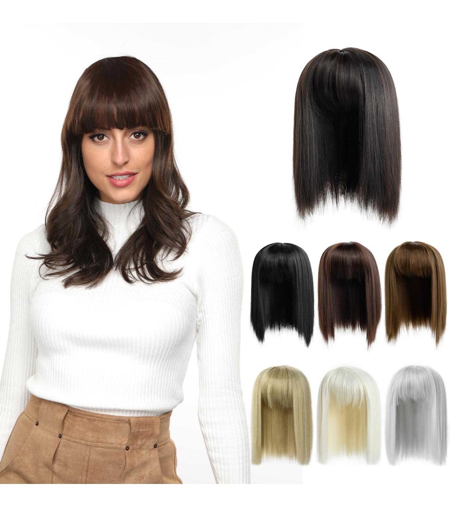 Yamel Dark Brown 10 Inch Hair Topper with Bangs for Women - Wiglets Hairpiece for Thinning Hair (Dark Brown) - Buy Online on GoSupps.com