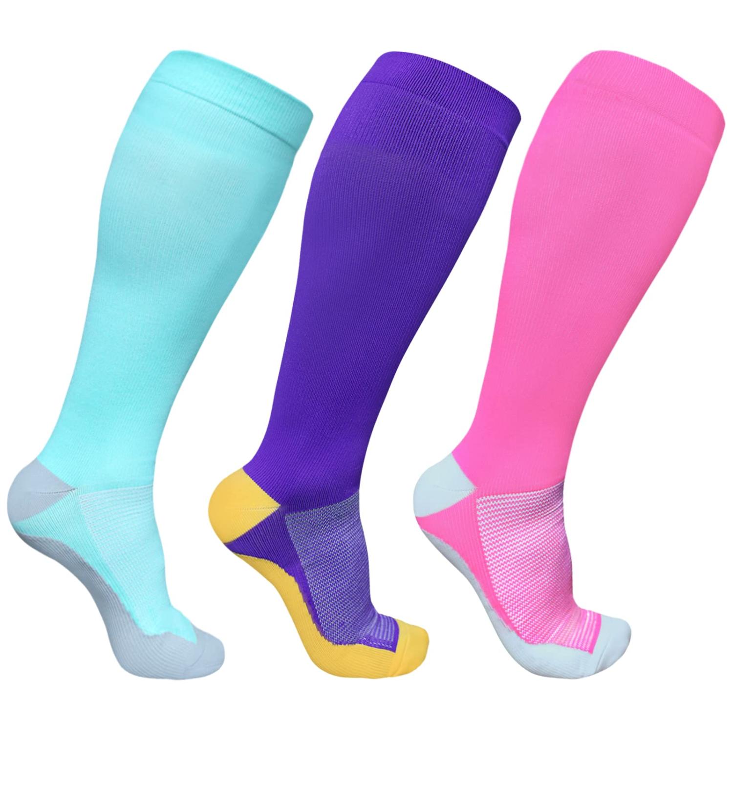 3 Pairs Compression Stockings for Women - Blood Circulation Support Oversize & Wide Calf 20-30 mmHg Knee Socks XXL 3XL 4XL - Buy Online on GoSupps.com