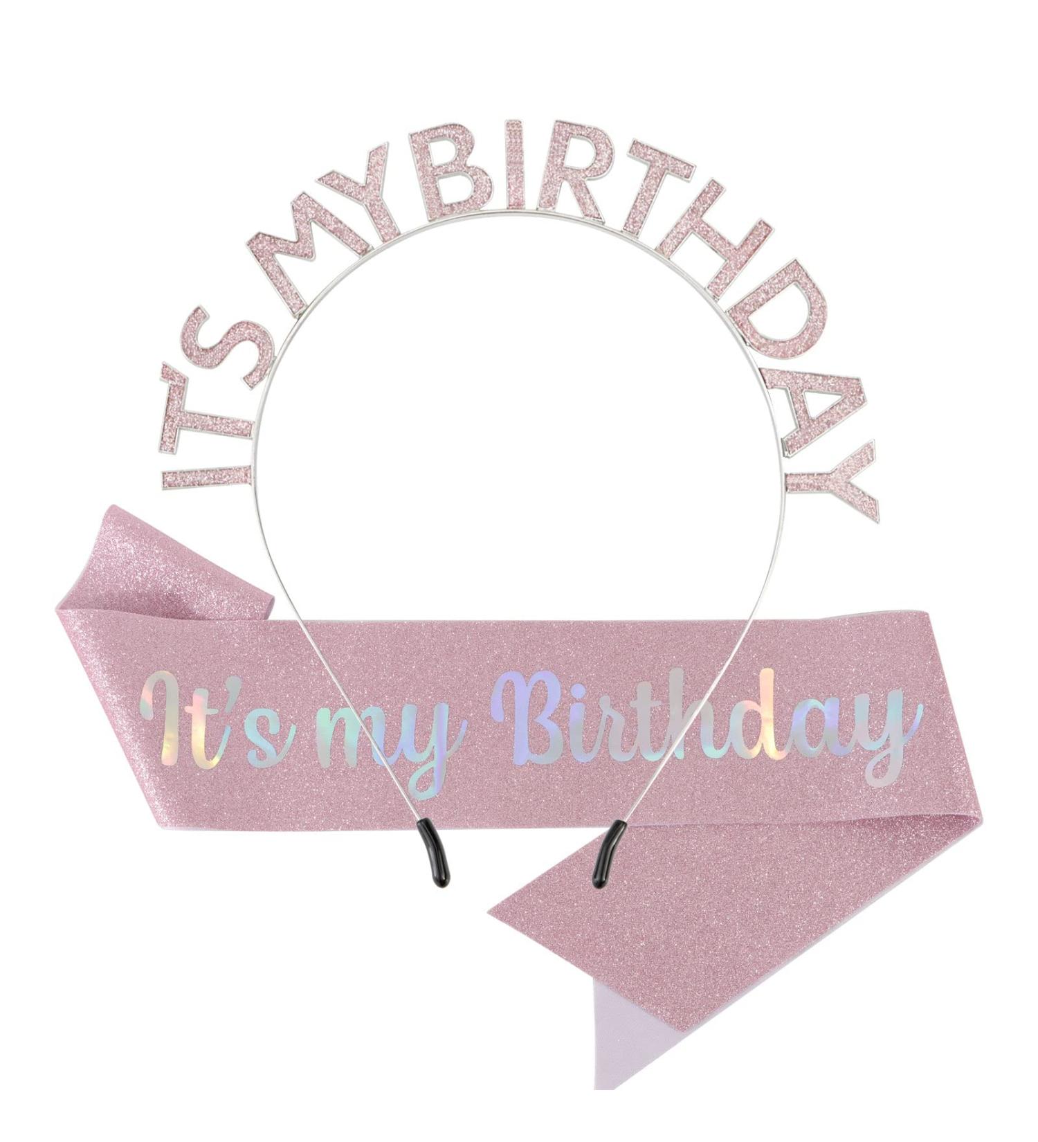 Araluky Glitter Happy Birthday Crown with Sash & Tiara - Pink | Women's Birthday Headband for Parties & Gifts - Buy Online on GoSupps.com