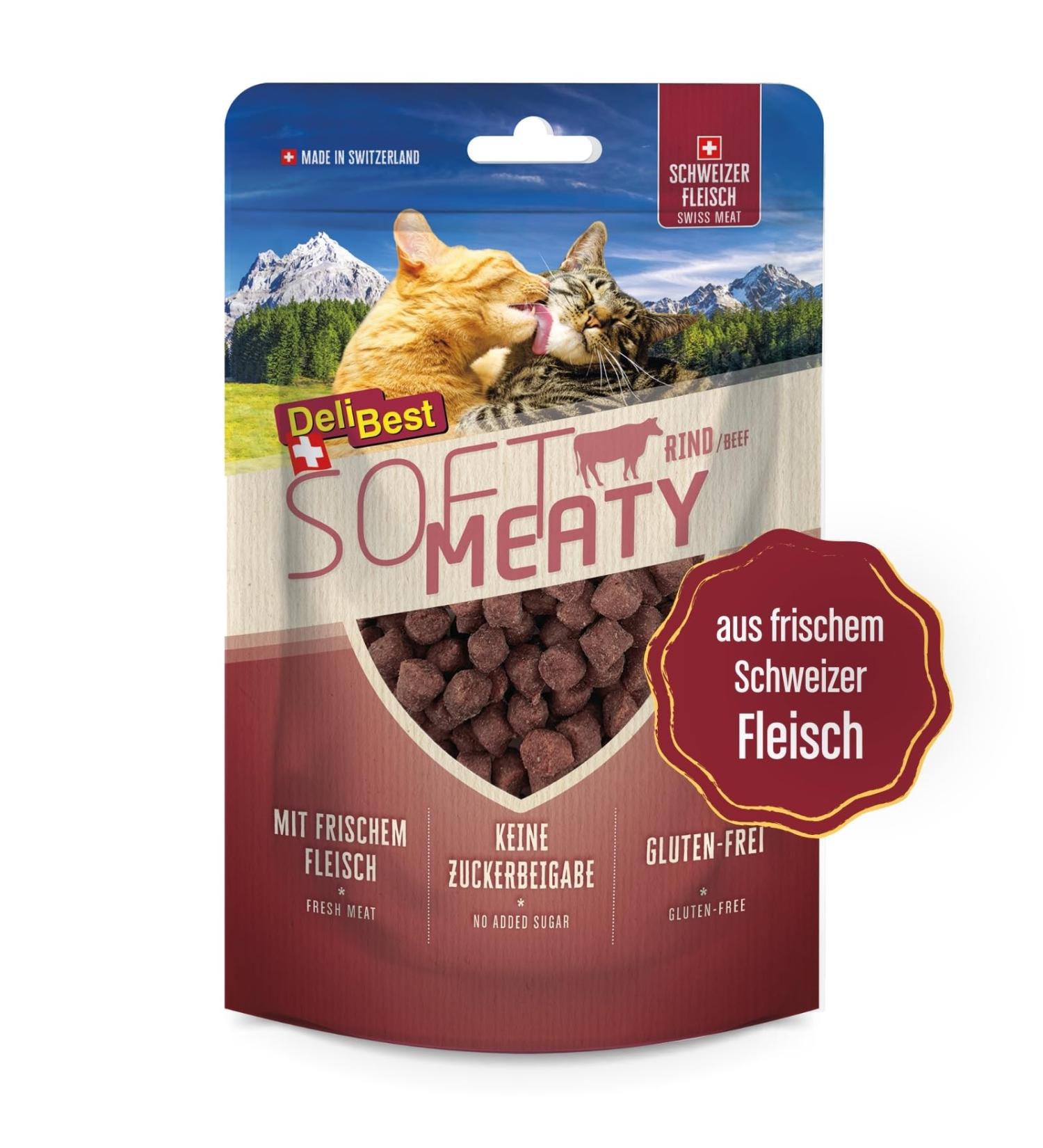 Delibest Soft Meatys Cat Treats - Swiss Beef Cereal-Free Semi-Damp Easy Digestible Allergy-Friendly 100g - Buy Online on GoSupps.com
