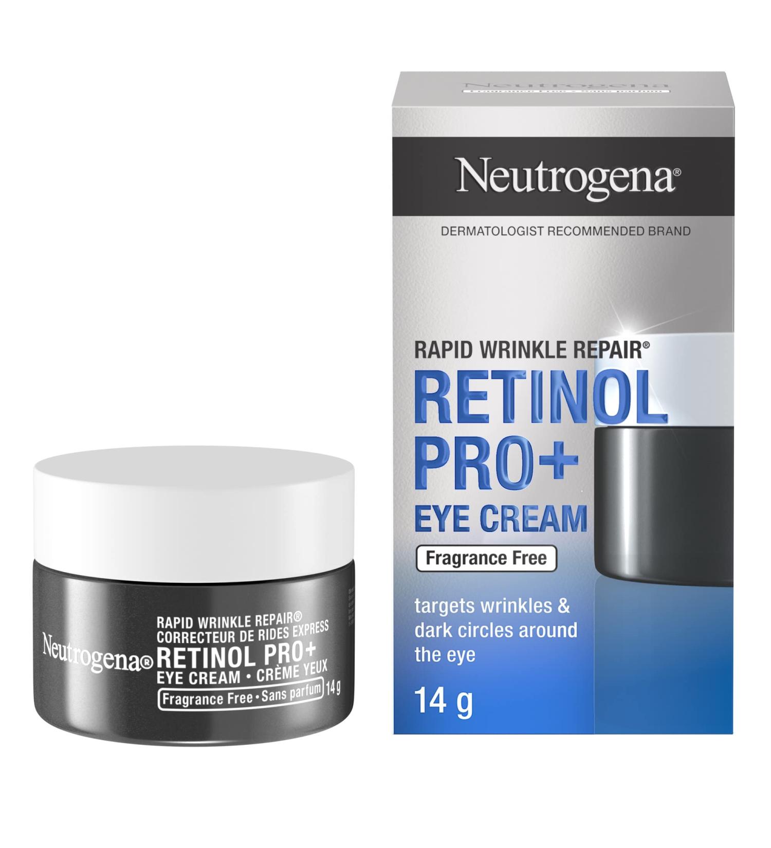 Neutrogena Rapid Wrinkle Repair Retinol Pro+ Eye Cream Targets wrinkles and dark circles around eyes Fragrance Free 14g Unscented 1.4 ml (Pack of 1) - Buy Online on GoSupps.com