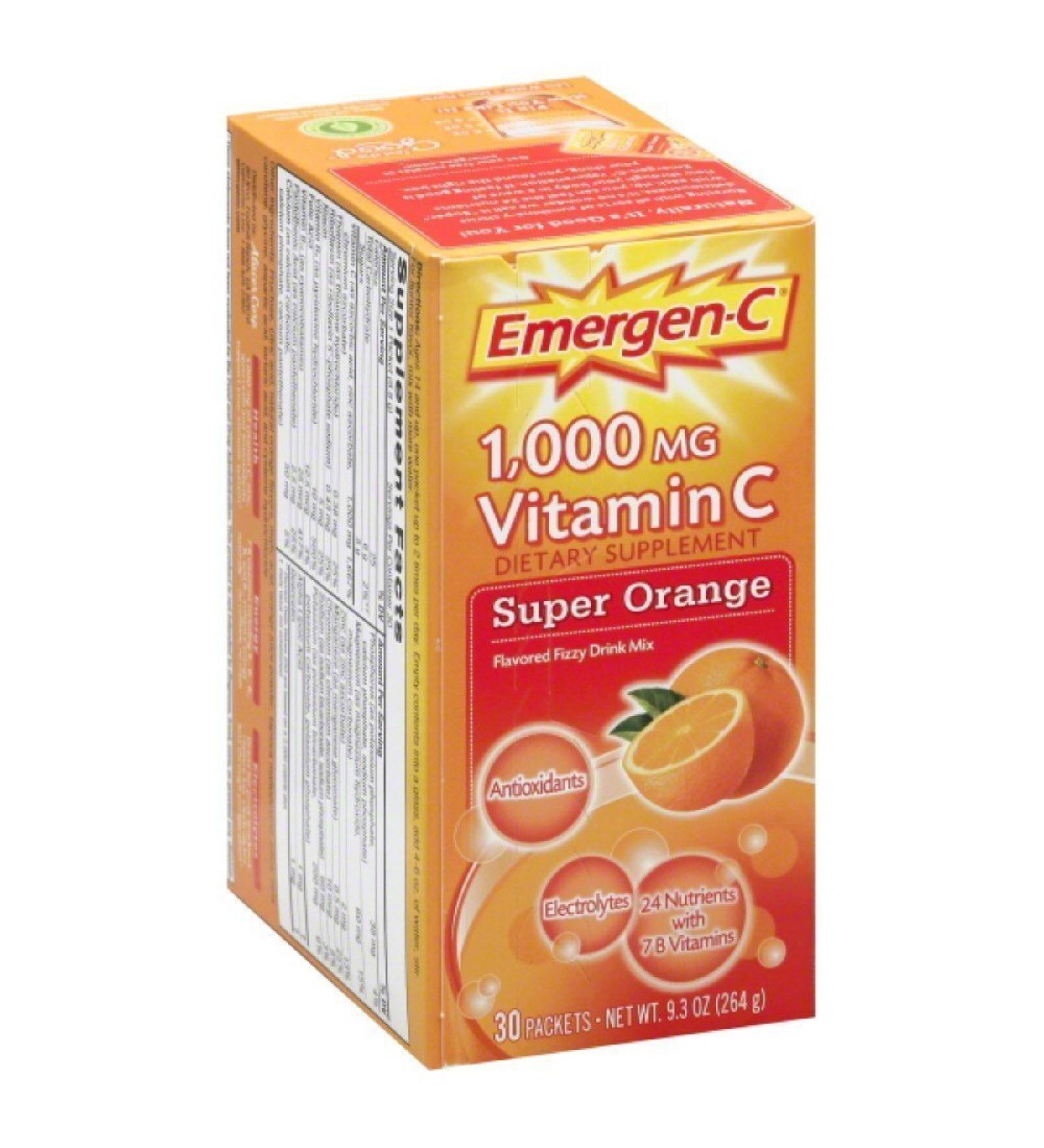Emergen C Super Orange Berry Health and Energy Booster Fizzy Drink Mix 1000 Mg - 30 packet per pack -- 3 packs per case. - Buy Online on GoSupps.com