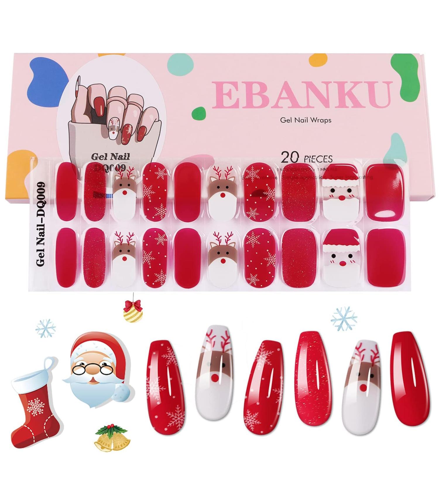Christmas Elk & Snowflake Gel Nail Wraps - Red Nail Polish Stickers for Women & Girls | Holiday Nail Art Decor | UV/LED Lamp Required - Buy Online on GoSupps.com