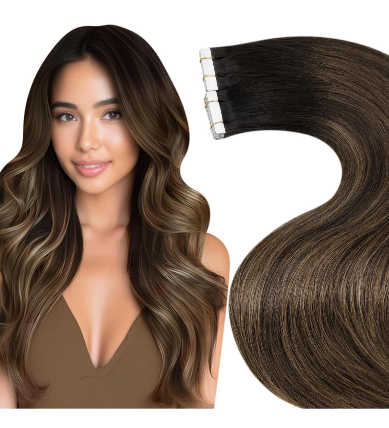 LAAVOO Real Hair Ombre Tape Extensions - Dark Brown to Light Brown Balayage 50g 20pcs Invisible Style #2/8/2 35cm - Buy Online on GoSupps.com
