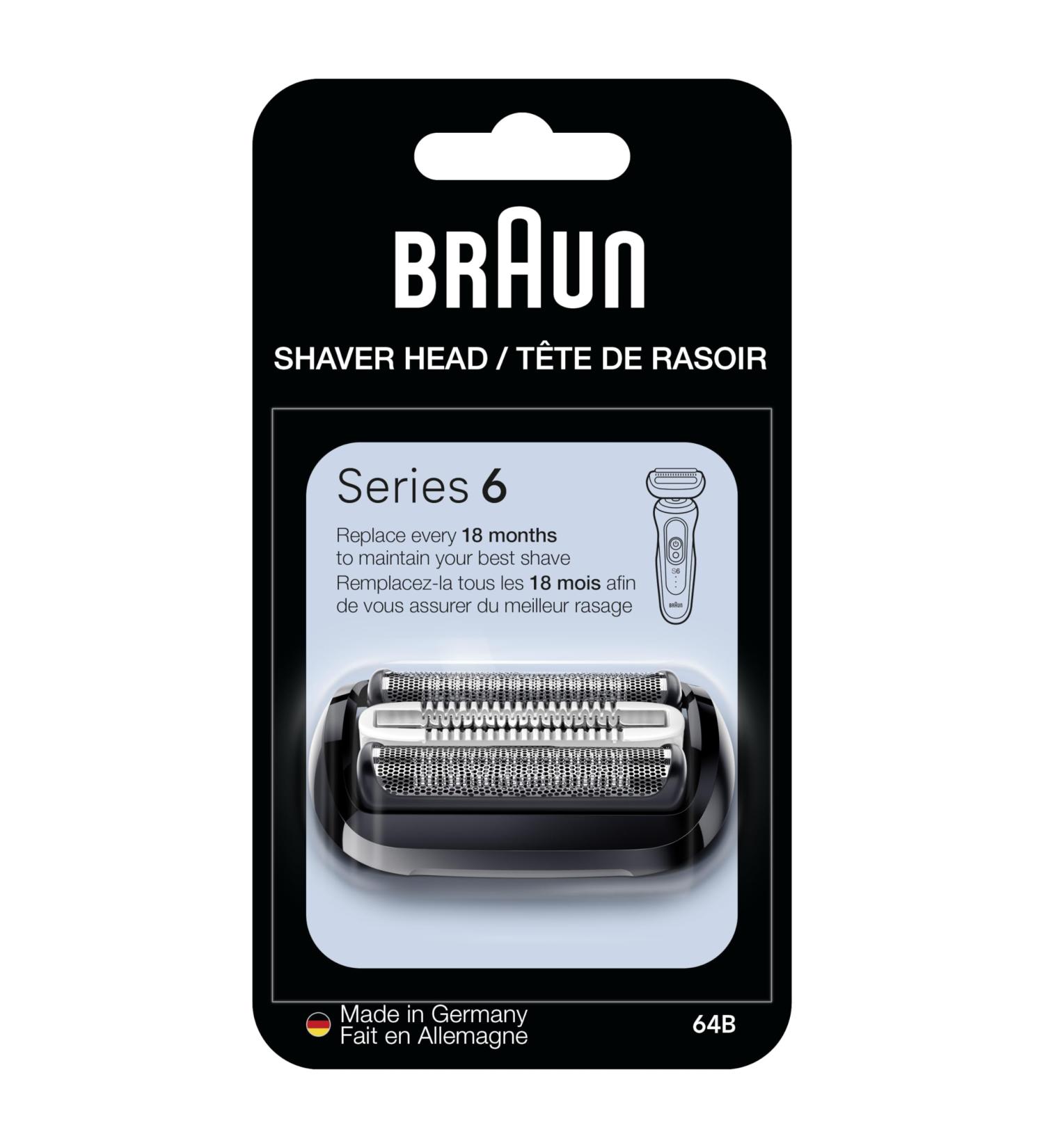 Braun Series 6 Replacement Shaving Head with Sensitive Skin Guard - Compatible with 64b Razors - Black - Buy Online on GoSupps.com