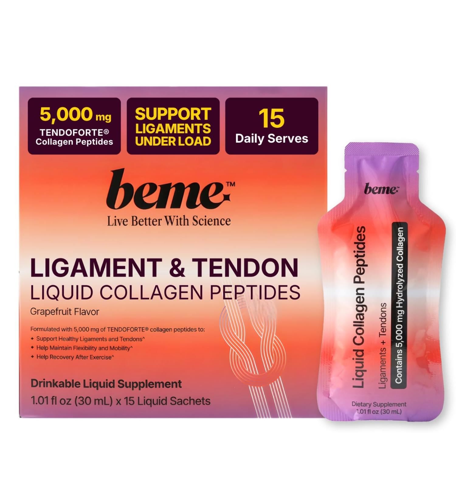 BeMe Tendon and Ligament Supplements - 5 000mg TENDOFORTE Collagen Peptides for Tendon Repair Supplement and Ligament Repair - 15 Liquid Grapefruit Sachets - Buy Online on GoSupps.com