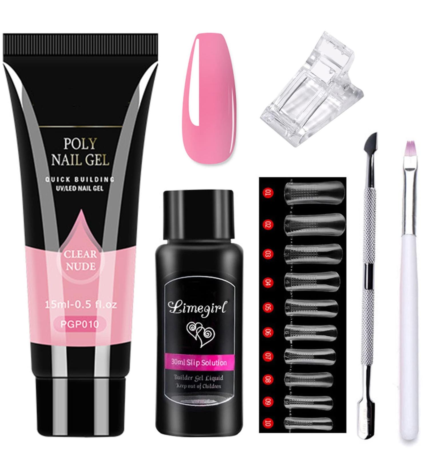 Poly Nail Gel Kit for Beginners - Builder Extension Set with Slip Solution - DIY Nail Art Set for Women - 10-PINK - Buy Online on GoSupps.com