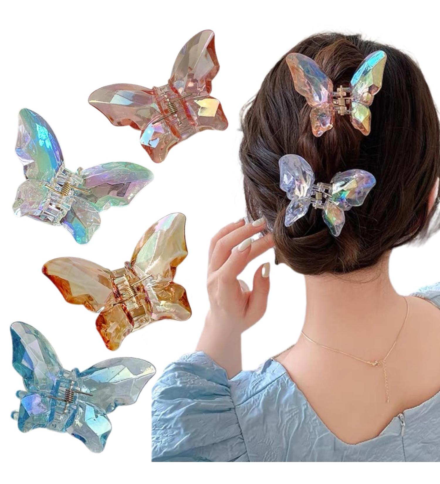 YPKIA Transparent Glitzer Hair Clips Set - Medium Acrylic Butterfly Hair Spangs for Women & Girls (4 Pieces) - International Shipping Available - Buy Online on GoSupps.com