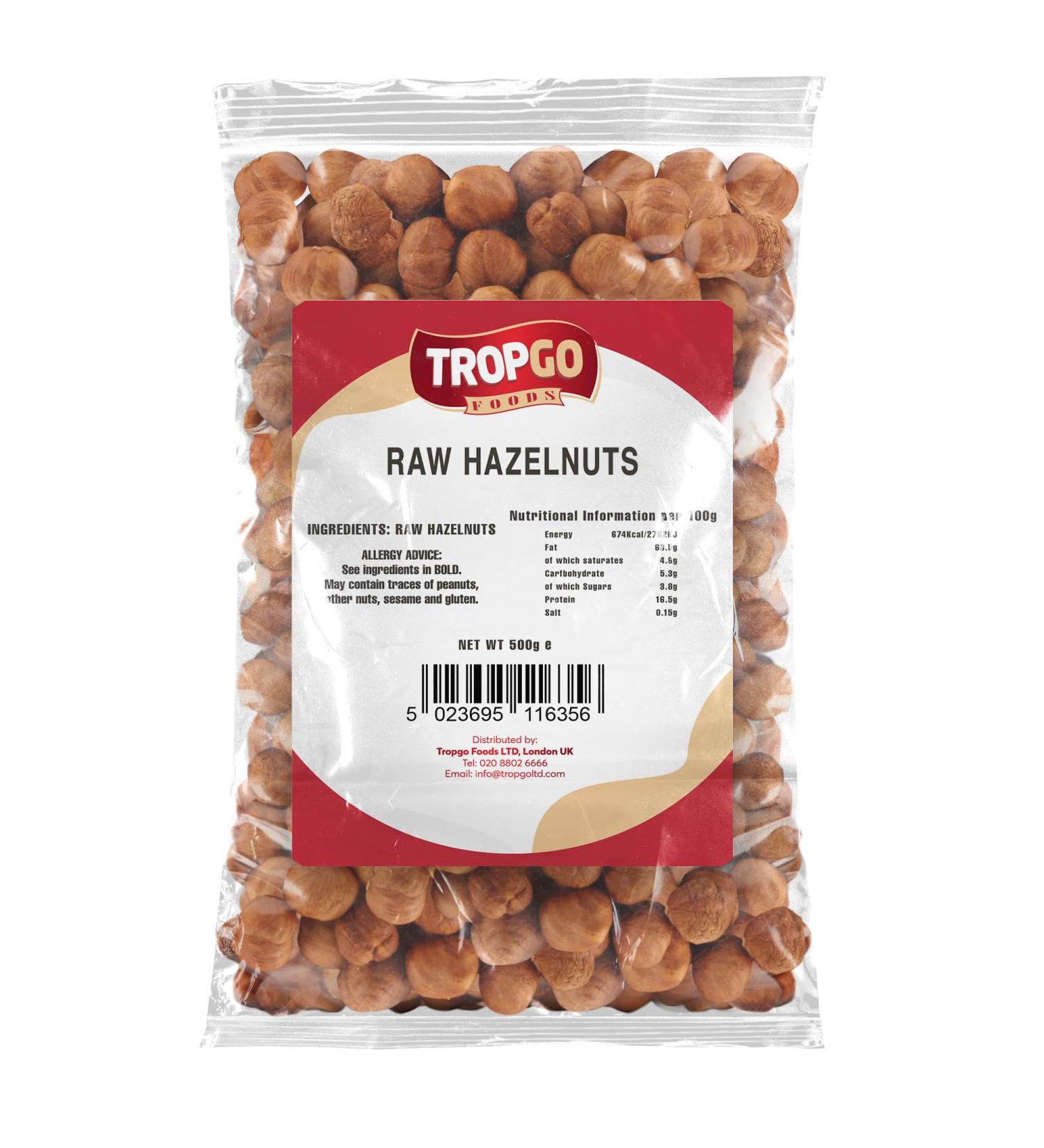 Tropgo Raw Hazelnuts - 500g - Packed Fresh Large Hazelnut - Premium Quality Nuts for a Healthy Heart High in Fibre & Minerals - Perfect for Snacking - Buy Online on GoSupps.com