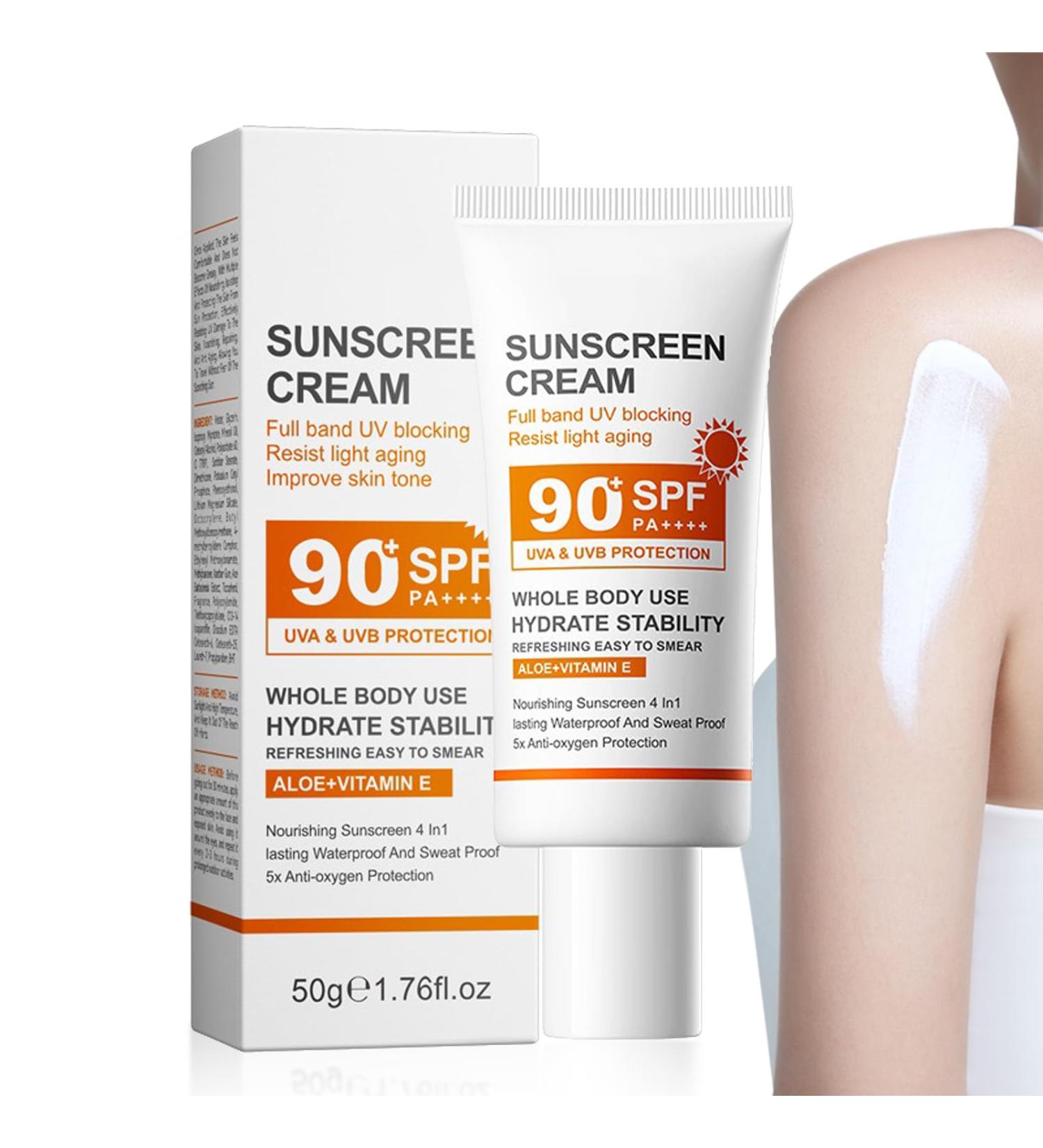 Sun Cream SPF90 Natural Organic Sunscreen Body Lotion with Aloe+Vitamin E Hydrating Suncream UVA & UVB Protection For Dry Sensitive Skin Non Greasy Face & Body Sunscreen Cream - Buy Online on GoSupps.com