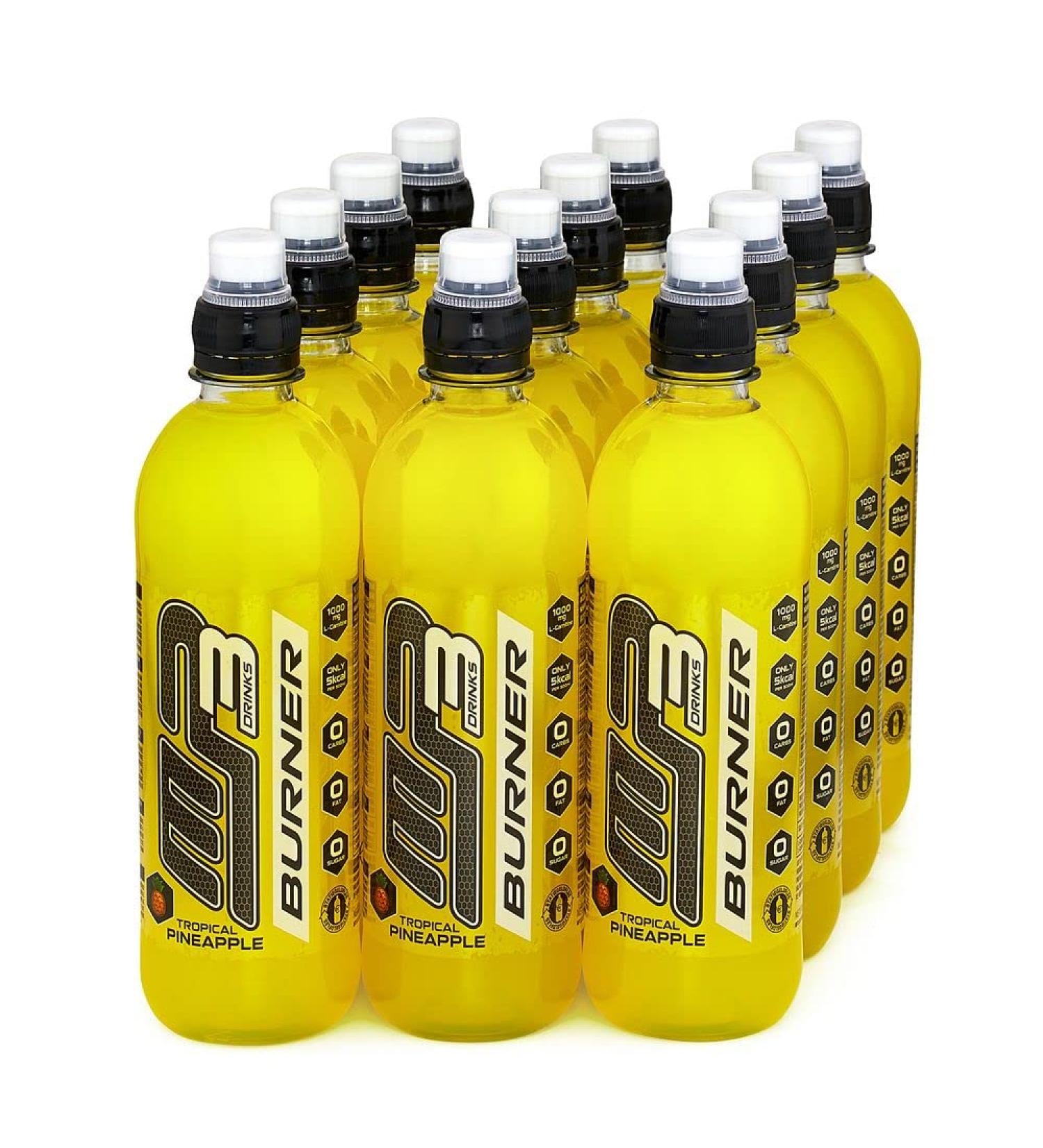 MP3 MP3 Low Calorie Sugar Free Sports Energy Drink L-Carnitine Fat Burner for Weight Loss Tasty Tropical Pineapple Flavour Ready to Drink - Pack (12 x 500ml)