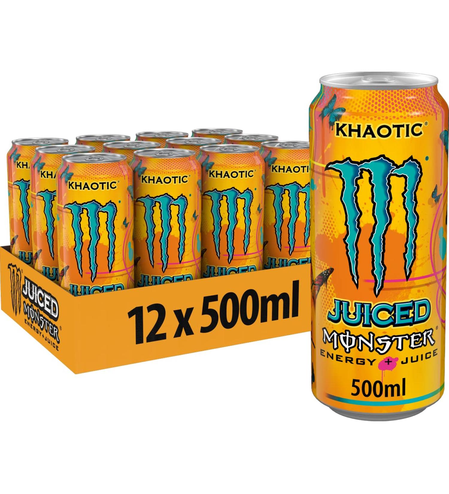 Buy Monster Energy Juiced Khaotic - Tropical Citrus Caffeinated Energy Drink (12 x 500 ml) | International Shipping Available - Buy Online on GoSupps.com