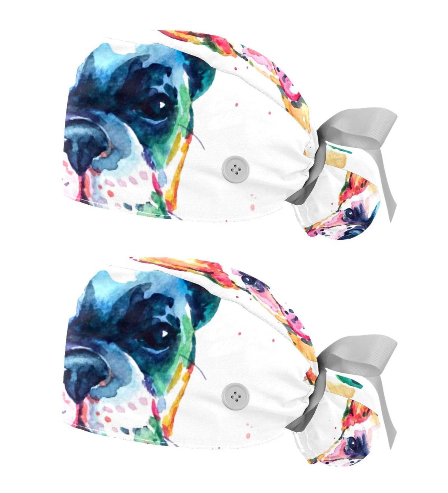 Watercolor French Bulldog Scrub Caps: Bouffant Working Hat with Ponytail Holder 2PCS - Pattern 01 - Buy Online on GoSupps.com