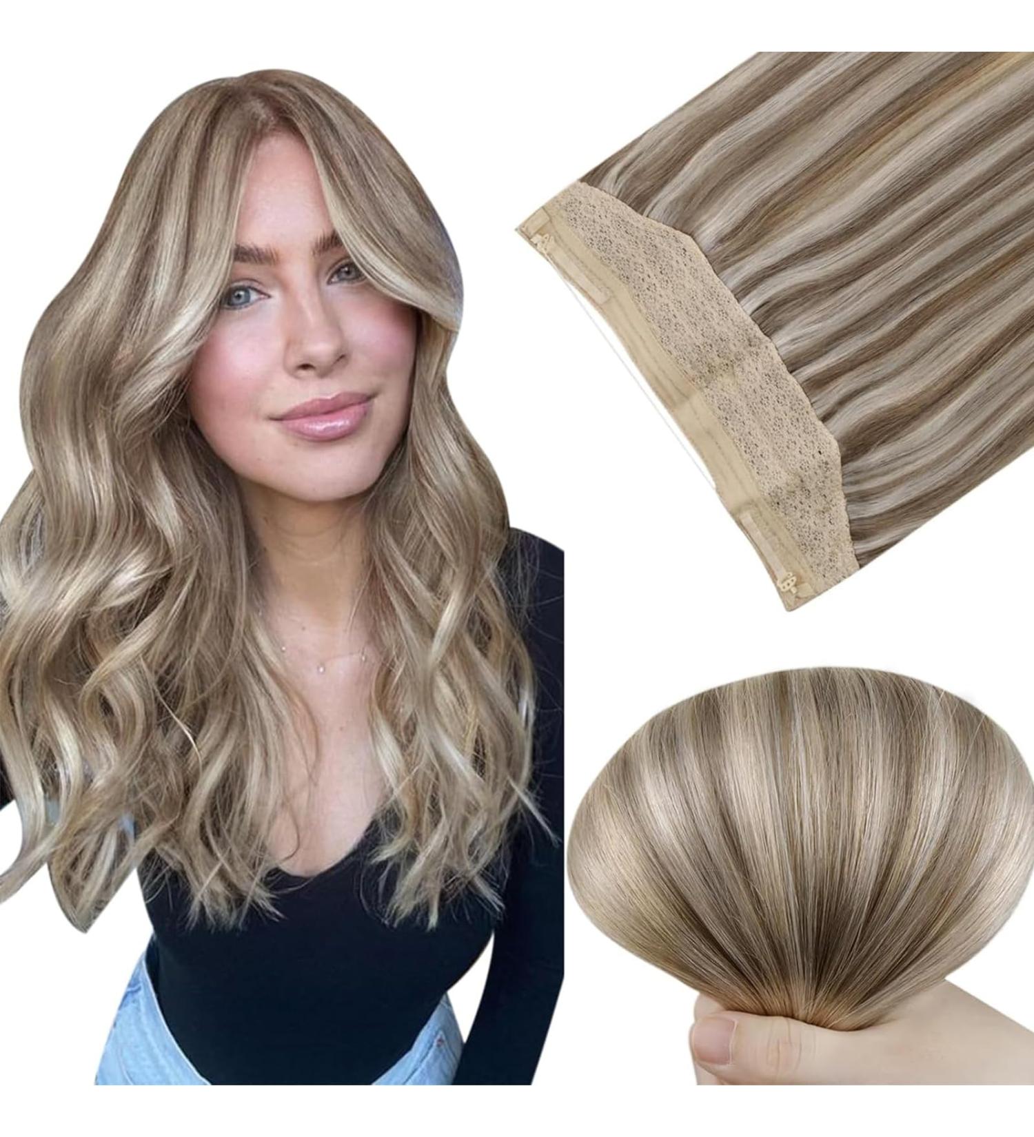 Easyouth Human Hair Wire Extensions Light Brown Highlight Platinum Blonde 18 Inch 80g - #8P60 - Buy Online on GoSupps.com