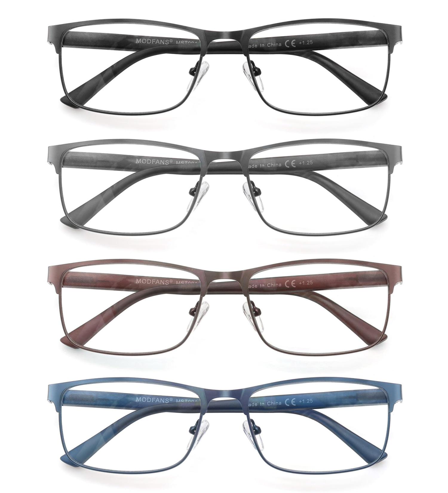 MODFANS 4 Pack Reading Glasses for Men - Blue Light Filter Metal Frame Rectangle Style Stainless Steel +2.50 - International Shipping Available - Buy Online on GoSupps.com