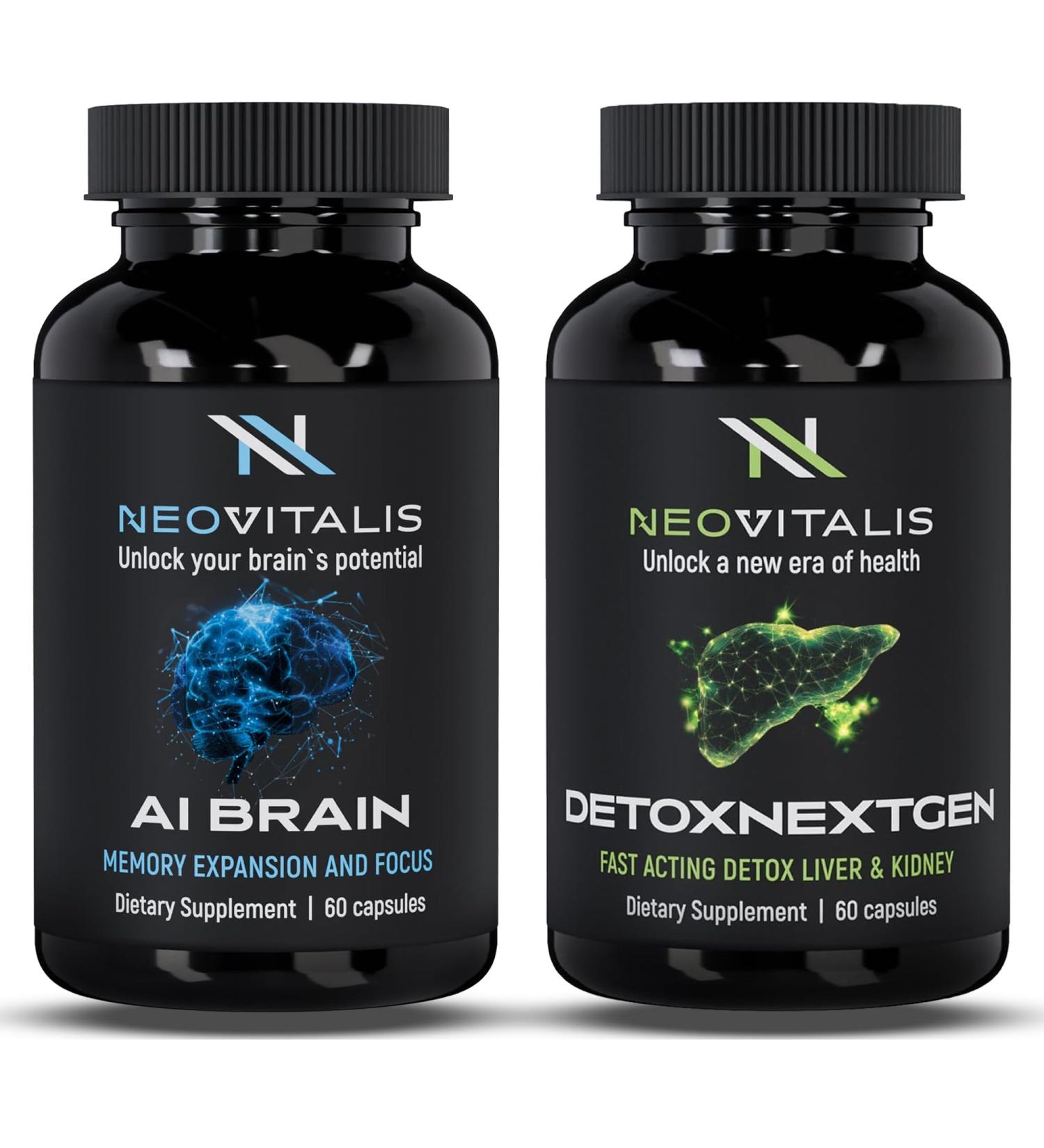 NeoVitalis Brain & Detox Wellness Bundle | AI Brain Nootropic Capsules for Memory Focus + DetoxNextGen Liver & Kidney Support | Cognitive Detox Immune Boost & Toxin Removal Supplement | 120 Caps - Buy Online on GoSupps.com