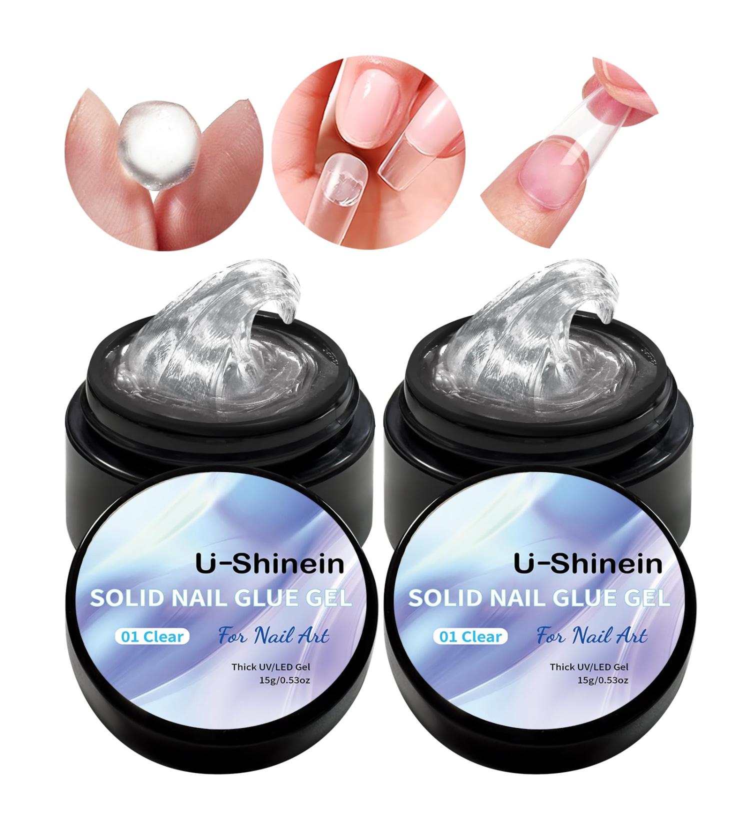 U-shinein 2x15ml Solid Nail Glue Gel - Best Acrylic & Press-On Nail Tips Adhesive for Perfect Manicure - Buy Online on GoSupps.com