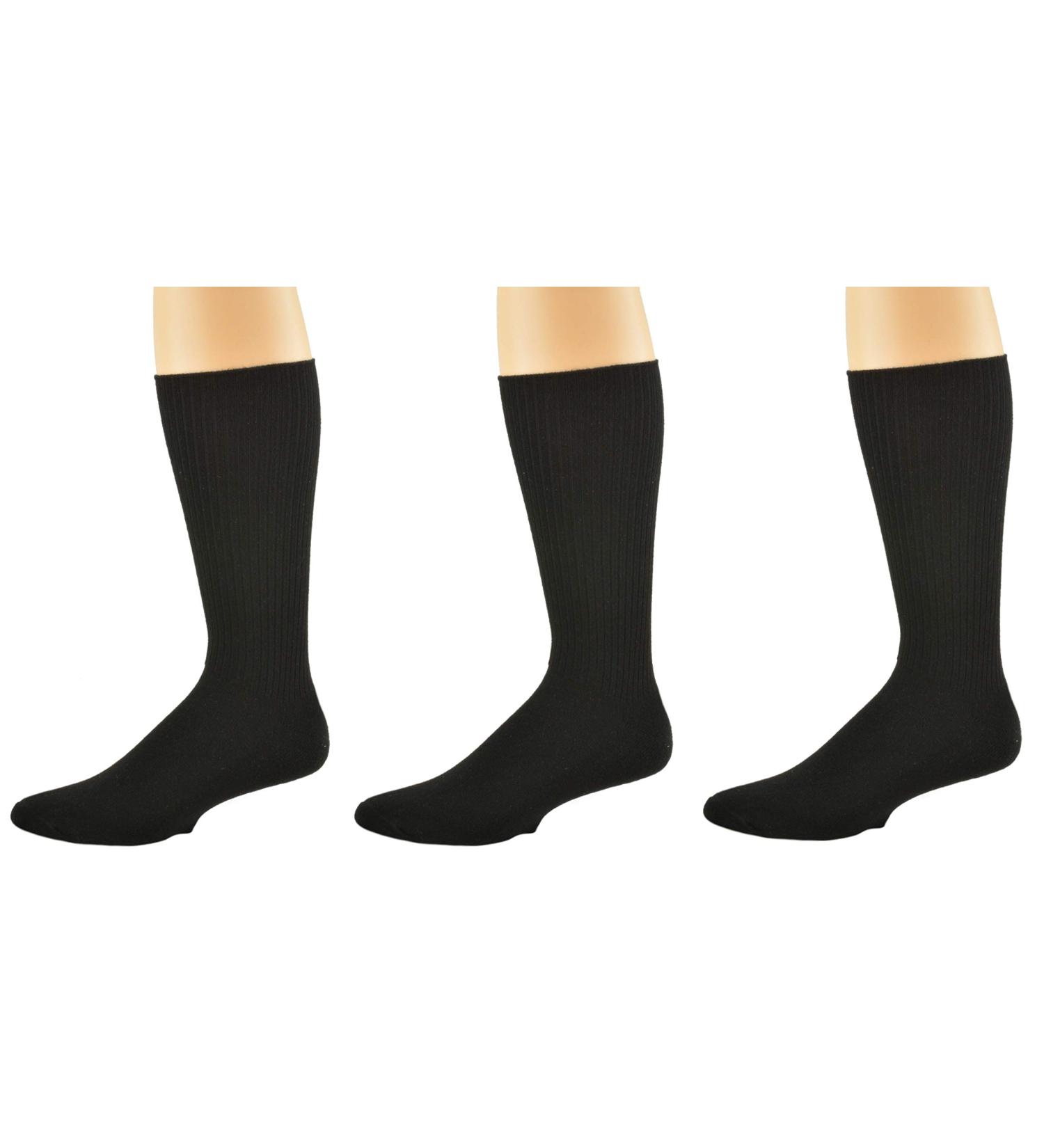 Diabetic Arthritic Men Crew Cushioned Socks 3 Pair Blue socks Machine Washable Breathable Soft Cotton Socks Shoe Size: 6-12 Black
