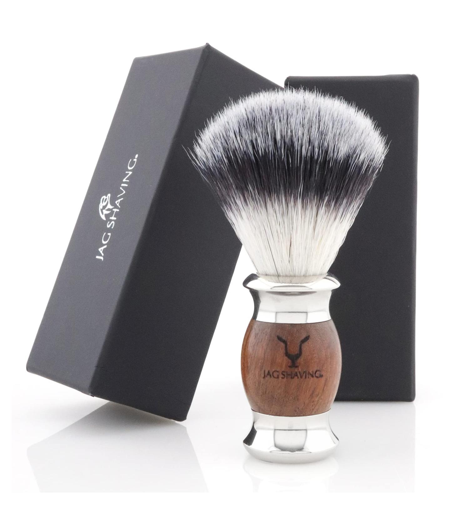 Jag Shaving Shaving Brush Wood and Metal Shaving Brush Synthetic Silver Tip Shaving Brush for Wet Shaving for Men and Women