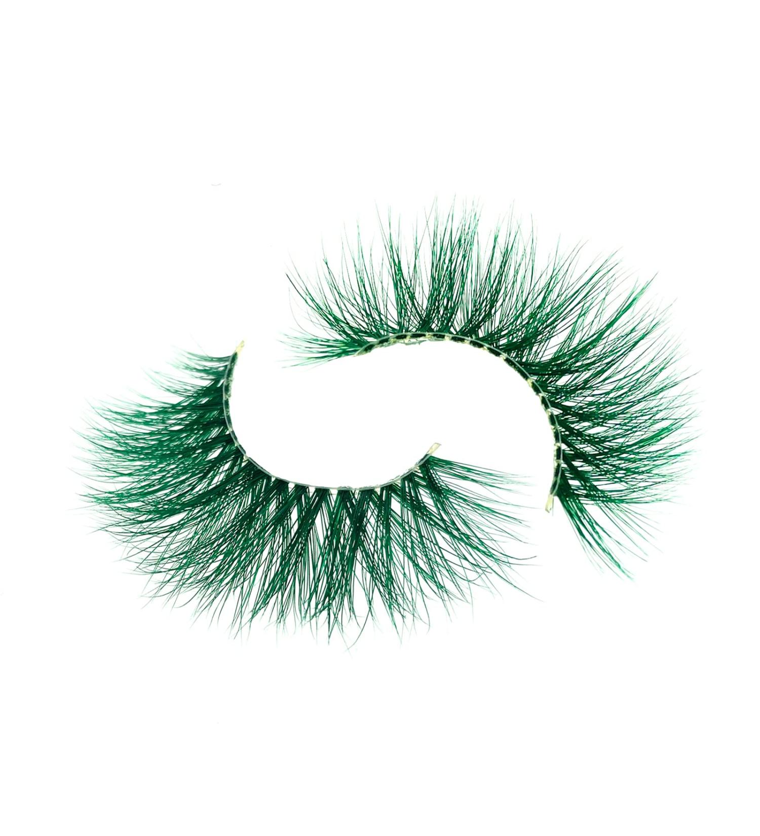 VNIHTT 20mm 3D Mink Colored Eyelashes - Green Dramatic Look for Cosplay, Stage, Halloween - Soft & Fluffy Fake Lashes - 1 Pair - Buy Online on GoSupps.com