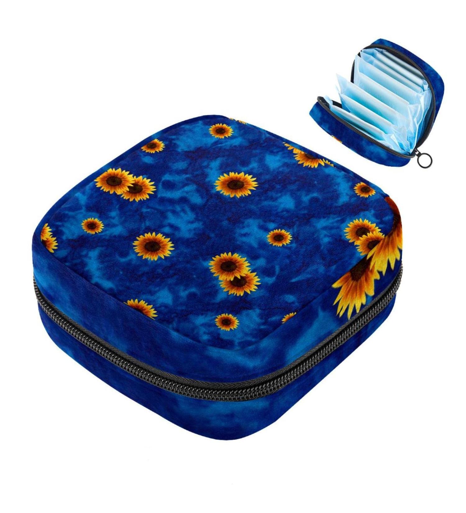 Womens Napkin Storage Bag - Sunflowers on Blue | Portable Menstrual Cup & Female Tapes | Perfect for First Periods & Travel - Buy Online on GoSupps.com