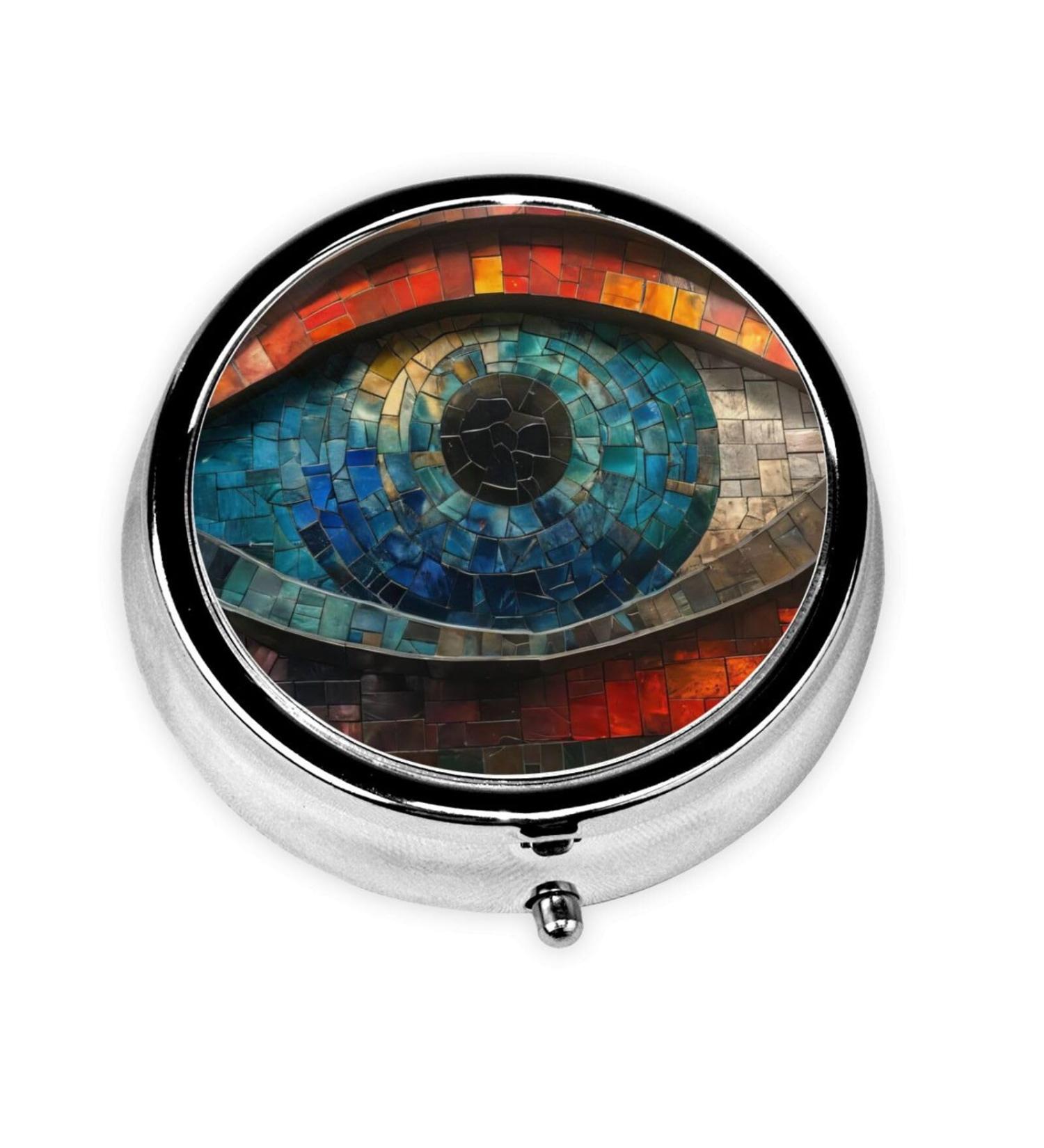Giant Eye Portable Metal Pill Box - Round Mini 3-Compartment Travel Organizer for Small Pills - Buy Online on GoSupps.com