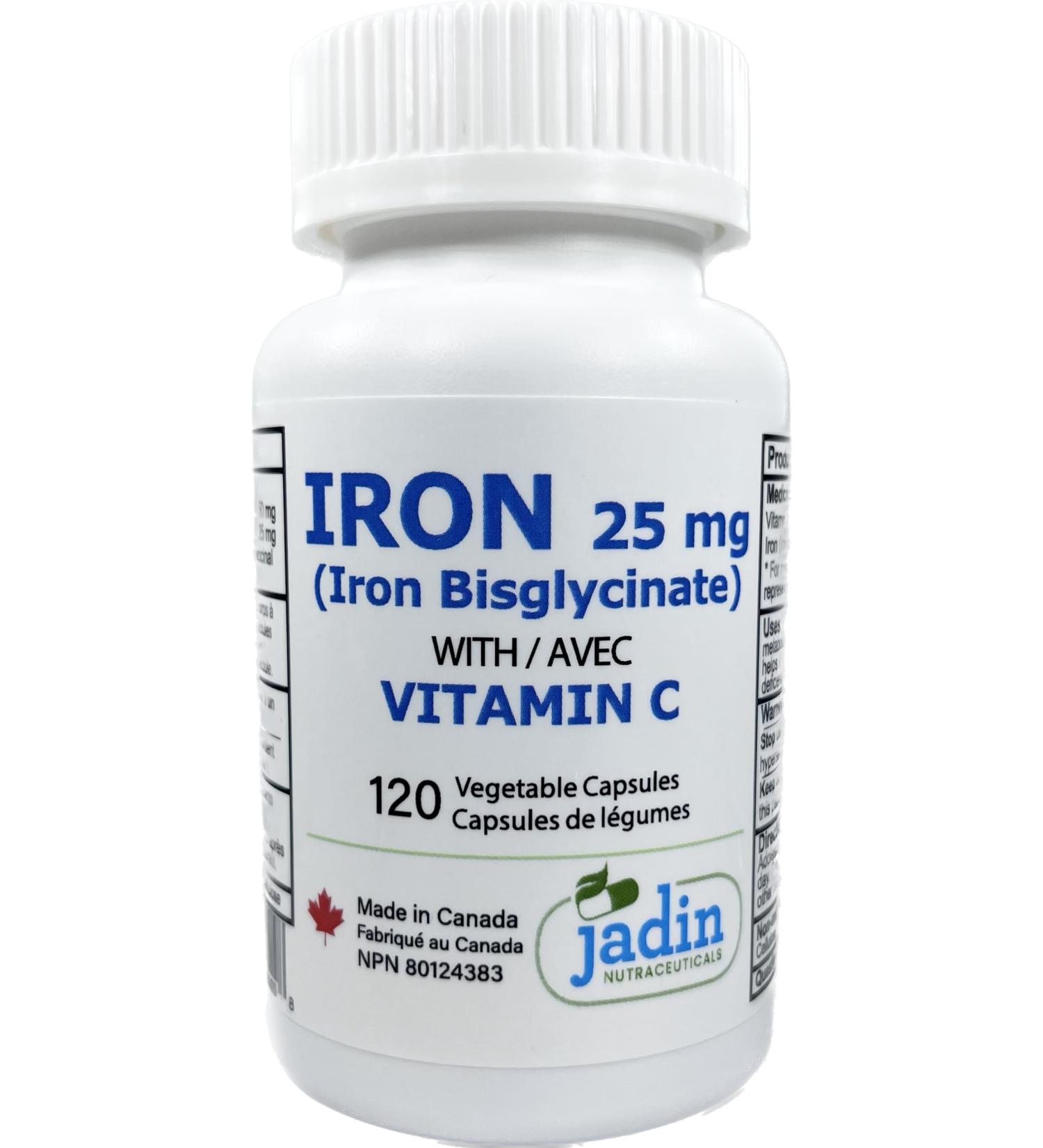 Iron Bisglycinate 25 mg with Vitamin C 120 Vegetable Capsules - Buy Online on GoSupps.com