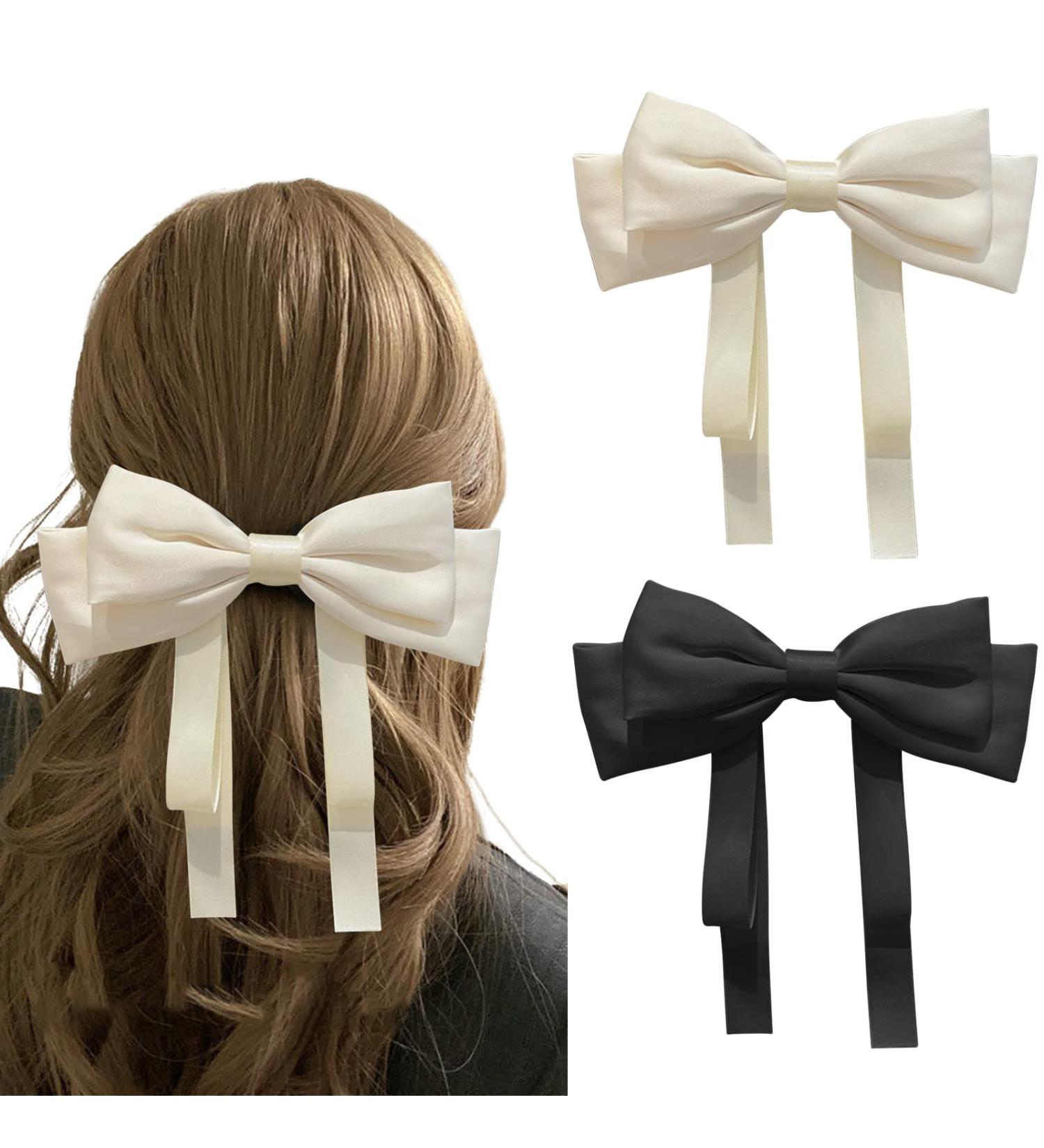 Rywicle Hair Clips Bow 2 Pack - Satin French Barrette for Women Girls - White Black - Buy Online on GoSupps.com