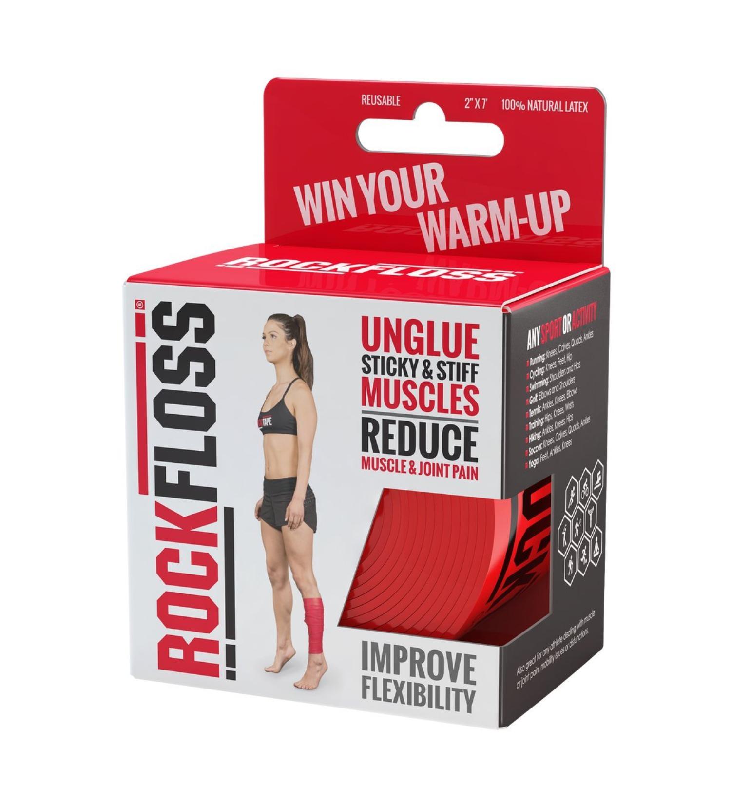 Rocktape RockFloss Tack Mobility Band, Compression Muscle Recovery, Floss for Muscle Soreness, 2" & 4" Width, Red 2" Wide Band
