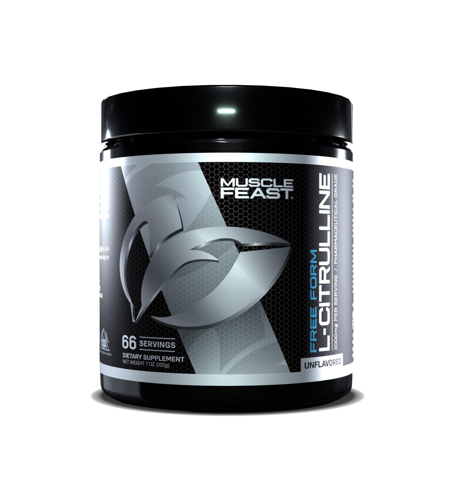 Muscle Feast Premium Vegan L-Citrulline Powder - Nitric Oxide Booster for Enhanced Muscle Pumps & Vascularity | Unflavored 200g - International Shipping Available - Buy Online on GoSupps.com