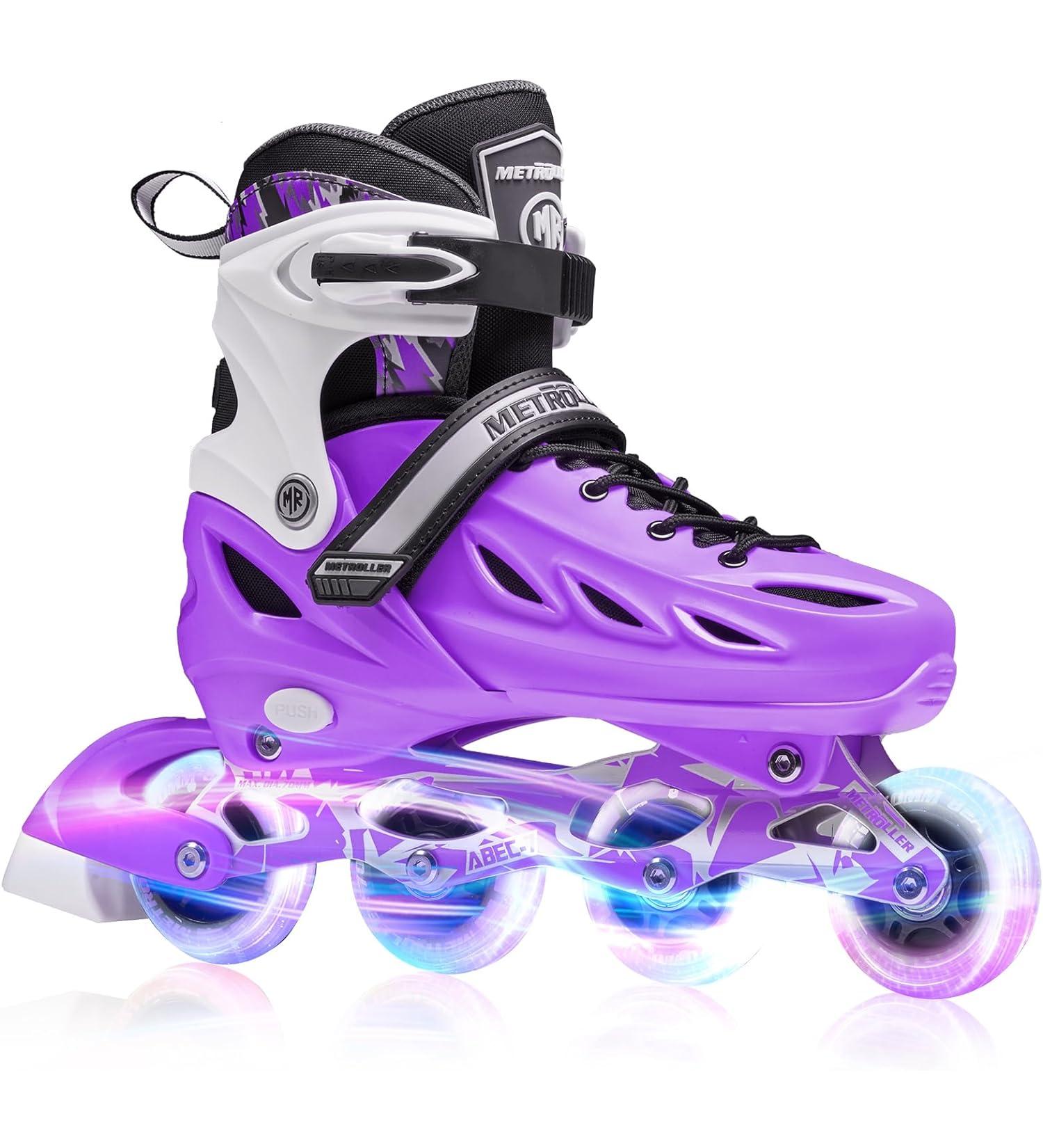 METROLLER Adjustable Inline Skates | Light Up Wheels | Beginner Skates for Kids & Adults | Purple | Sizes 4-7 US - Buy Online on GoSupps.com