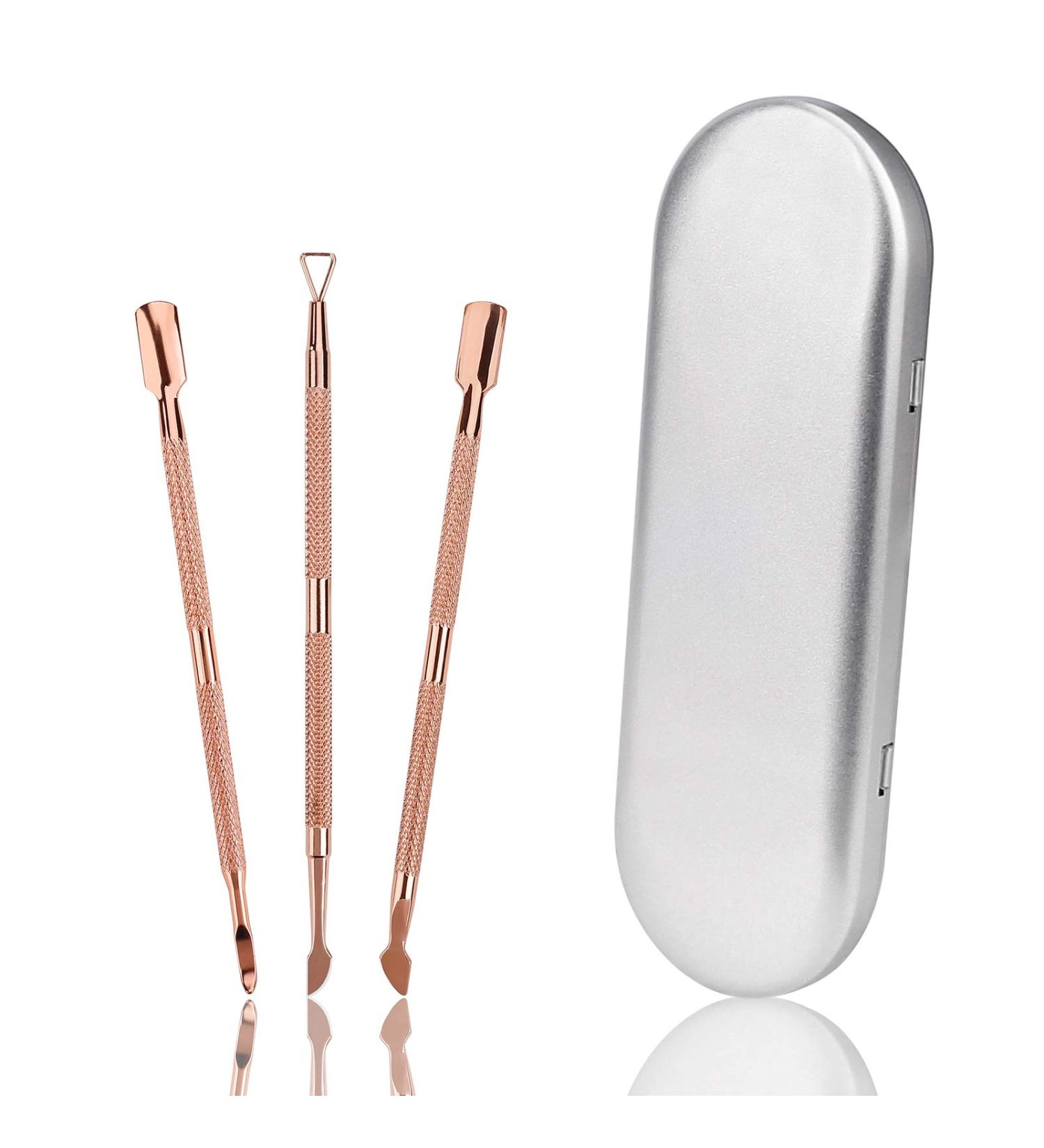 Stainless Steel Cuticle Pusher Set - Double Ended Nail Gel Polish Remover & Triangle Peeler Scraper - Manicure Tools for Fingernails and Toenails - 3 Pieces (Rose Gold) - Buy Online on GoSupps.com