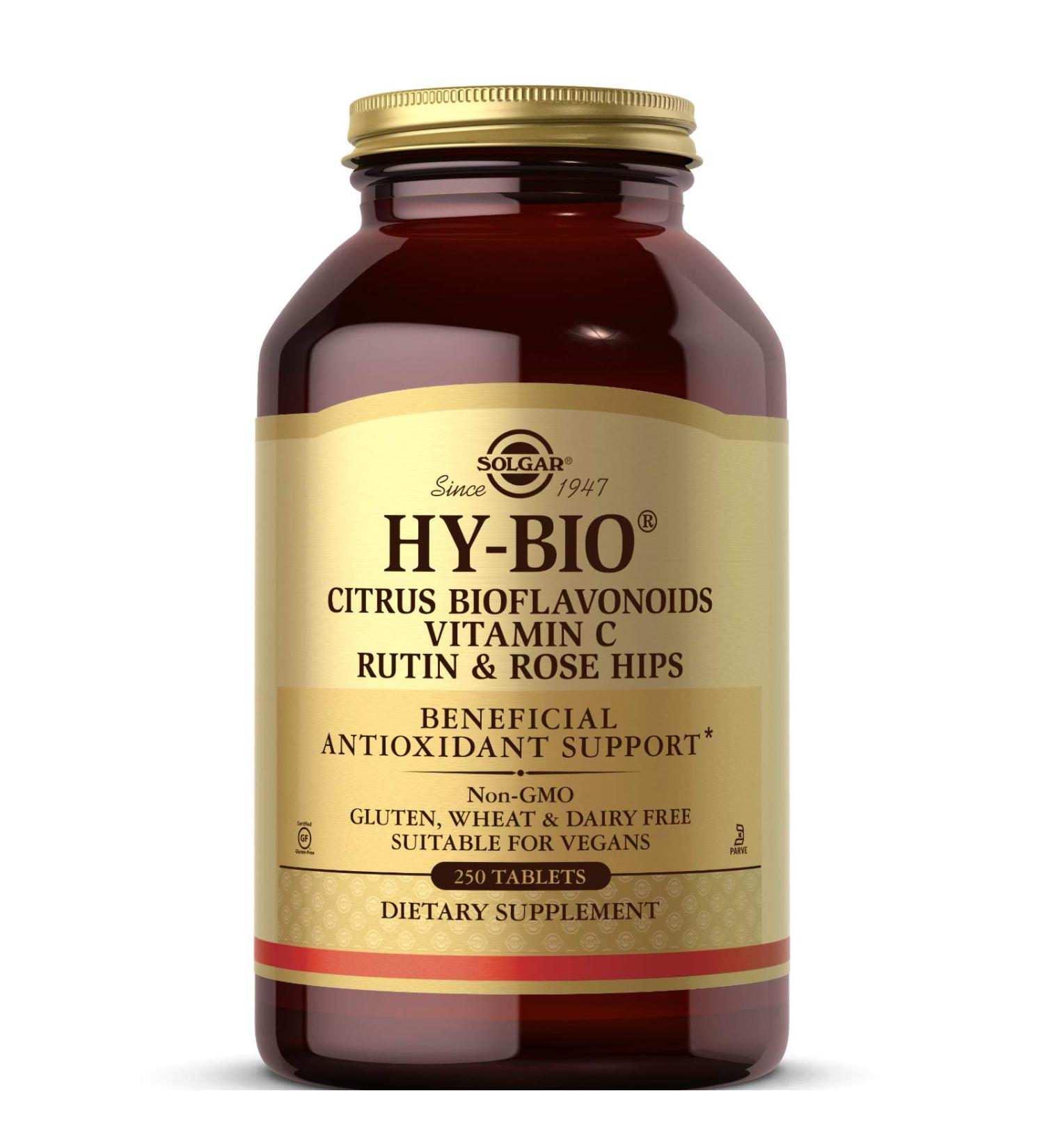 Solgar Hy-Bio Citrus Bioflavonoids with Vitamin C, Rutin & Rose Hips - 250 Tablets - Buy Online on GoSupps.com