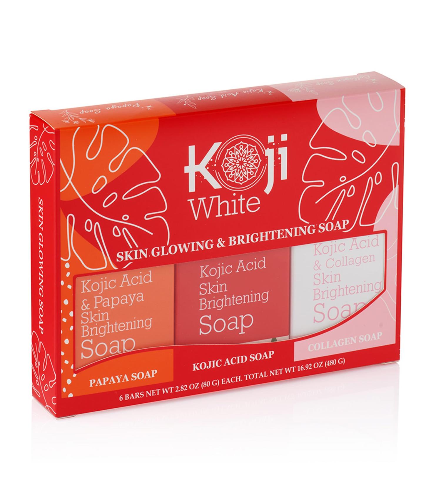 Koji White Kojic Acid Soap Gift Set - Vegan Skin Brightening Bar for Women | Papaya & Collagen Soap - Paraben-Free Uneven Skin Tone Solution (6 Bars 2.82 Oz - Buy Online on GoSupps.com