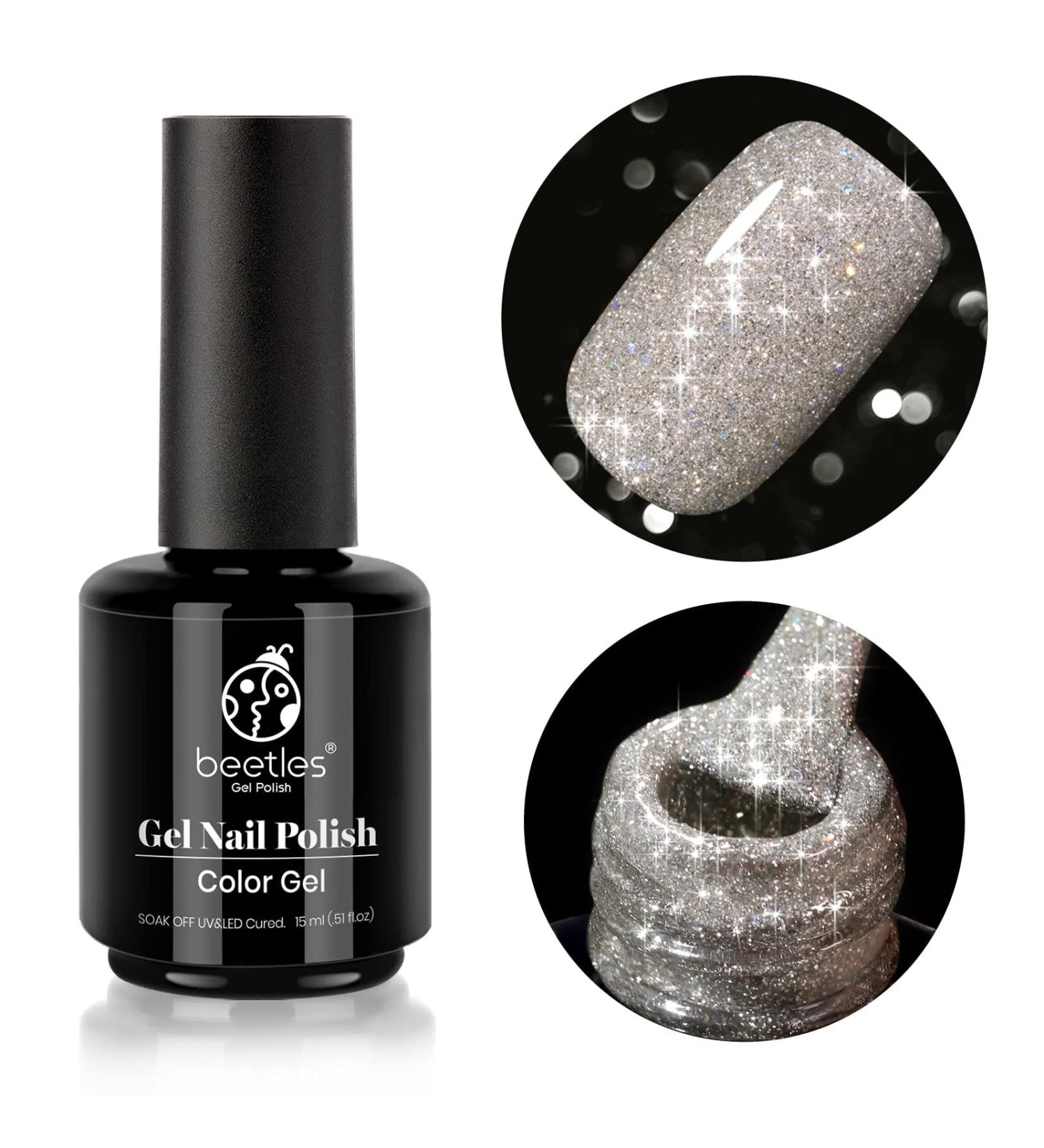 Beetles Reflective Silver Glitter Gel Polish 15ml - Soak Off LED Nail Lamp Gel for Manicure Salon & DIY Nail Art at Home - 0.5Oz R-Silver Party - Buy Online on GoSupps.com