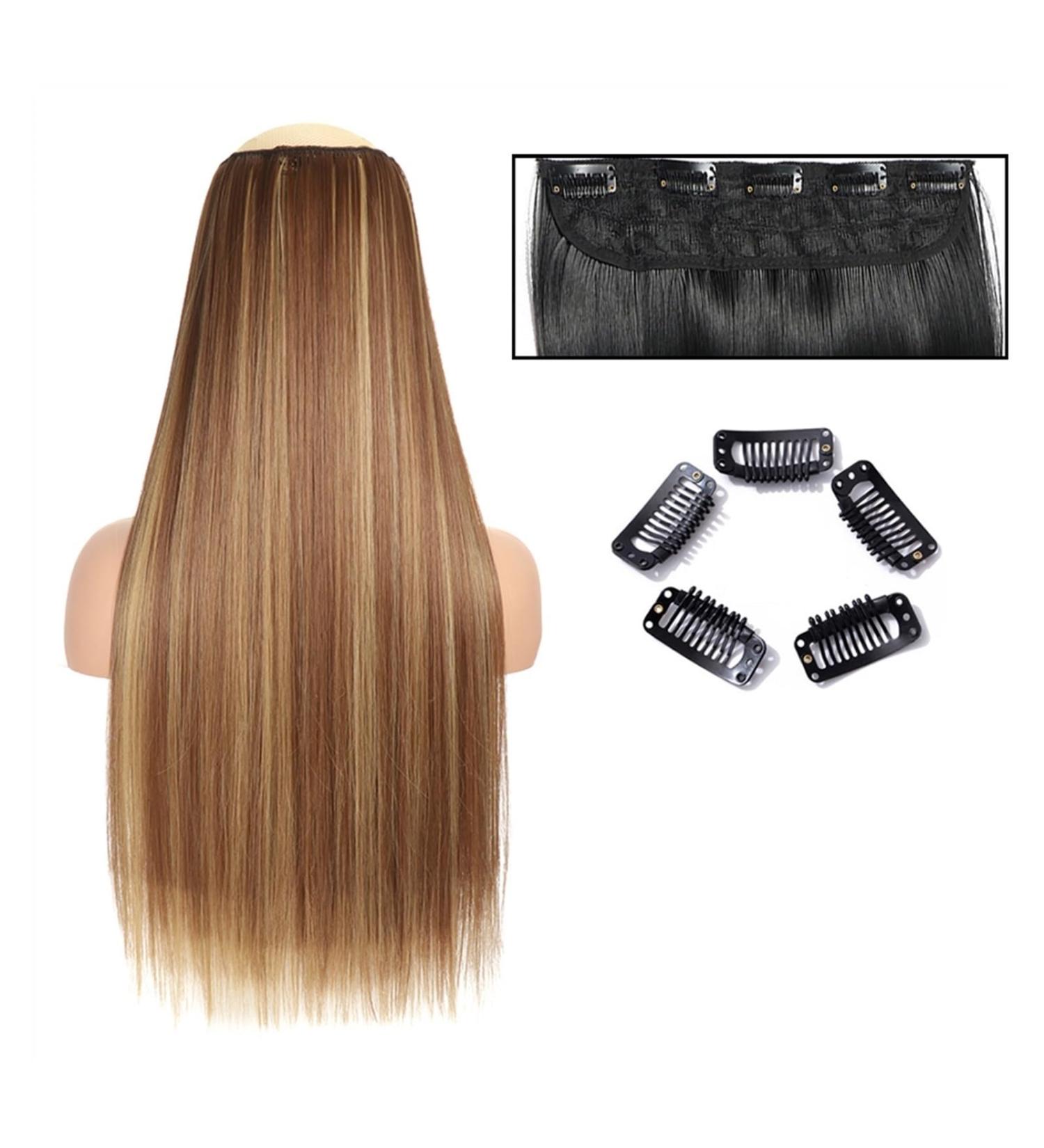 Hair Extensions Straight Hair Extensions 24" Long Straight One Piece 5Clips Clip in Hair Extensions Synthetic Hairpieces for Woman Hair Pieces(SG66 H12-24) 24inches SG66 H12-24 - Buy Online on GoSupps.com