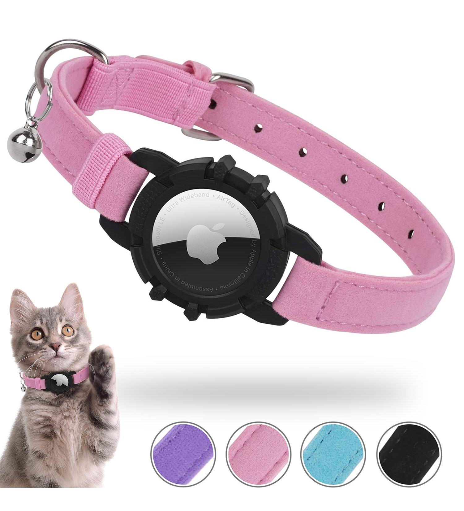Premium XS Pink Airtag Cat Neck Band - Soft GPS Collar with Bracket & Bell for Young Cats - Buy Online on GoSupps.com