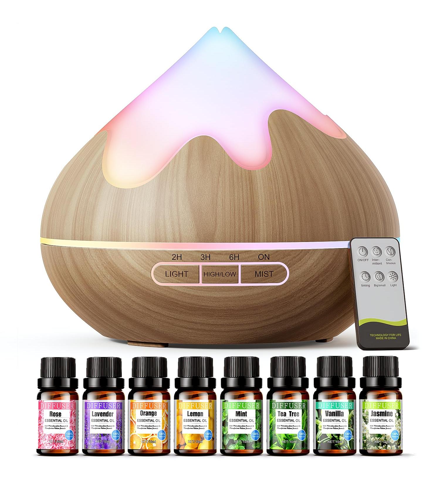 500ml Aroma Diffuser Gift Set with 8 Essential Oils | Remote Control 15 Color LED & 4 Timer Settings - Perfect for Home & Relaxation - Buy Online on GoSupps.com